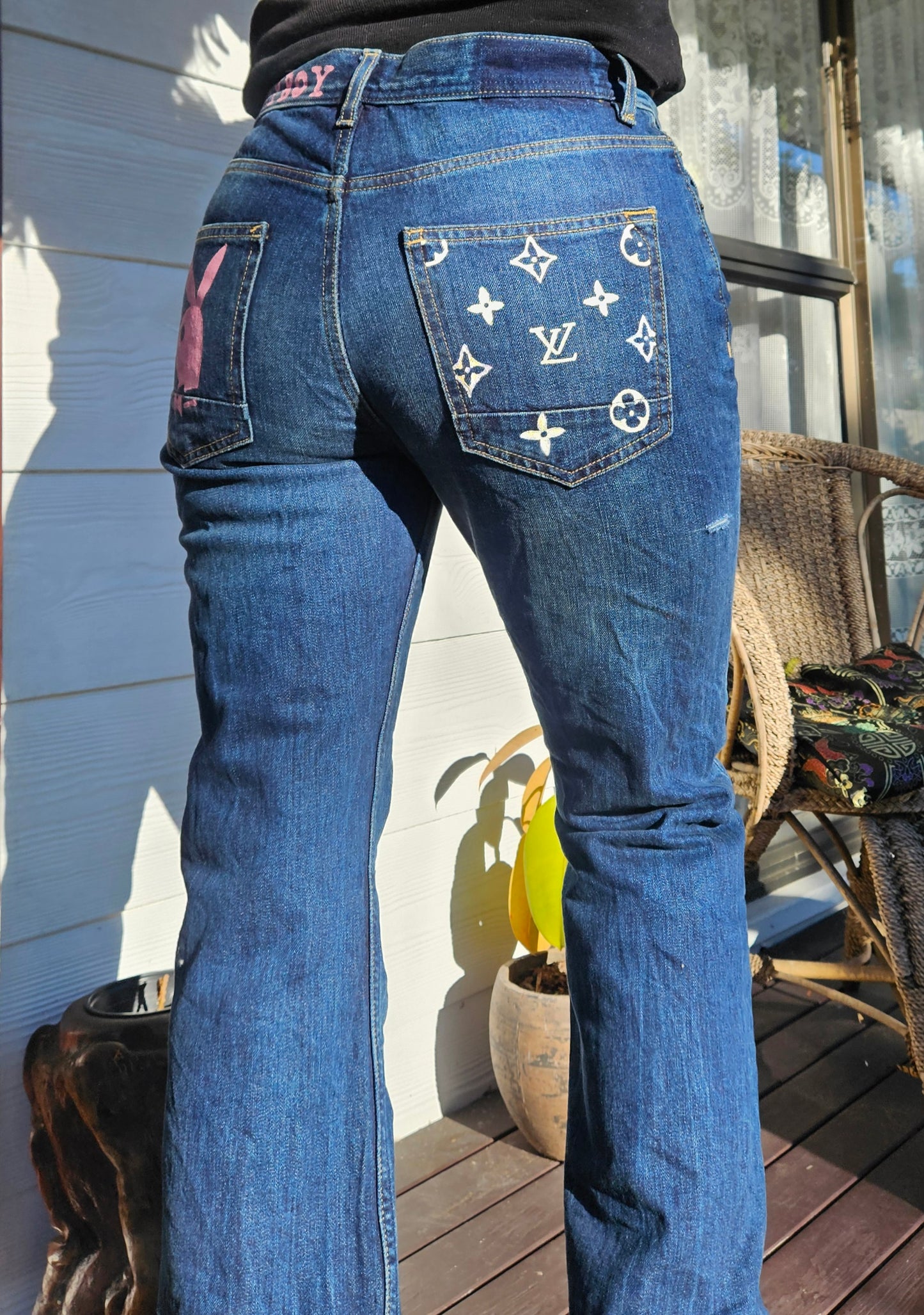 Louis Vuitton logo DIY painted Denim Pants - Second Hand Store jeans