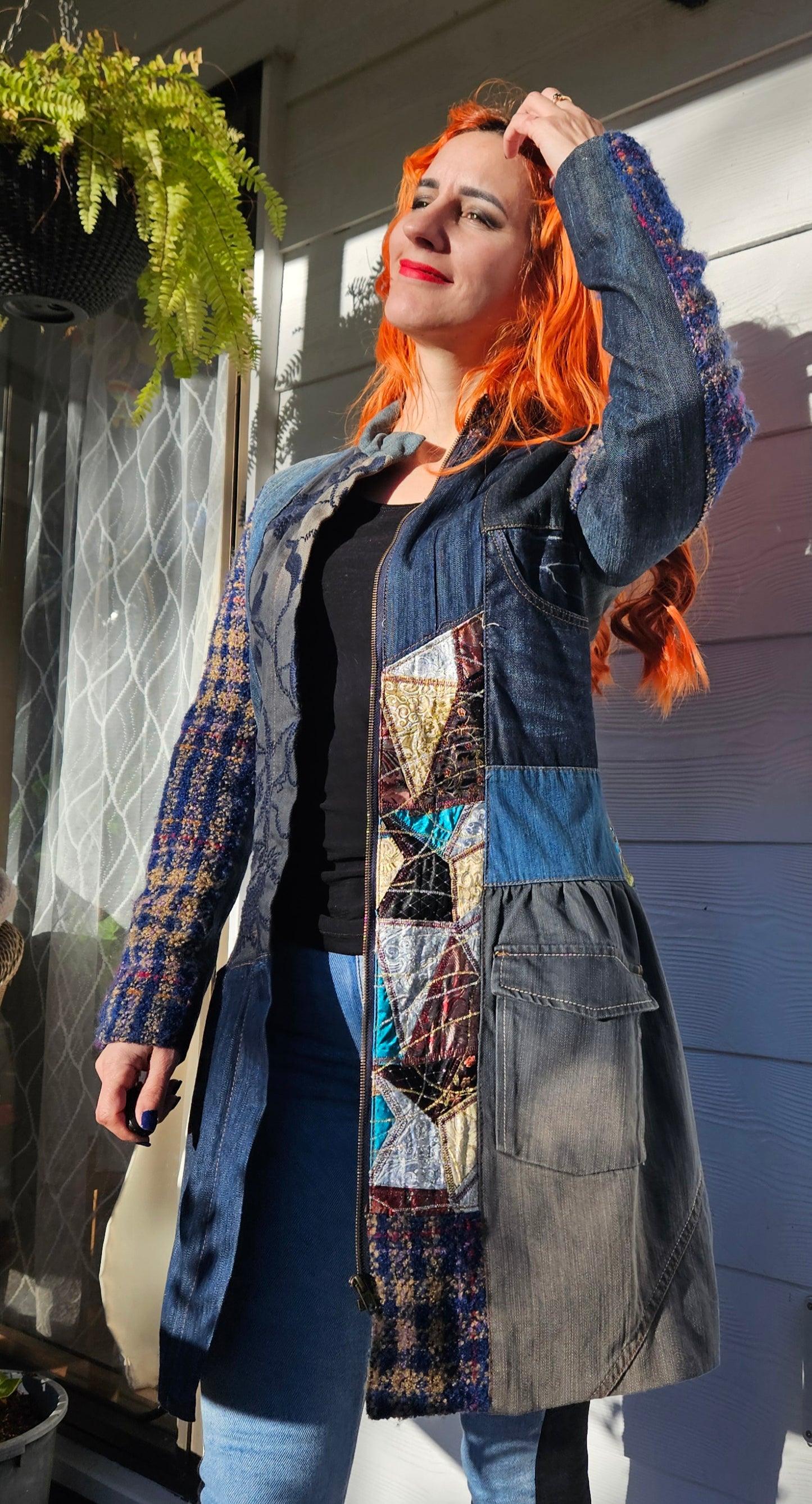 Mao collar coat Overlap pockets on the front and contrasting print jacket size 38 jacket - Size 10