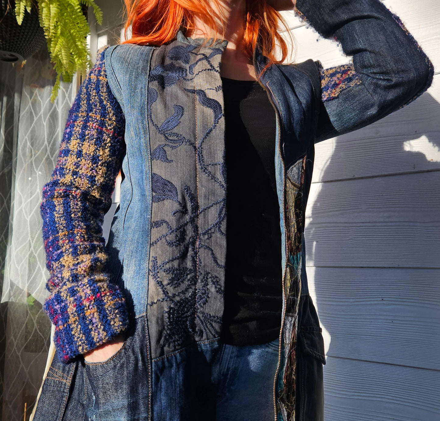 Mao collar coat Overlap pockets on the front and contrasting print jacket size 38 jacket - Size 10