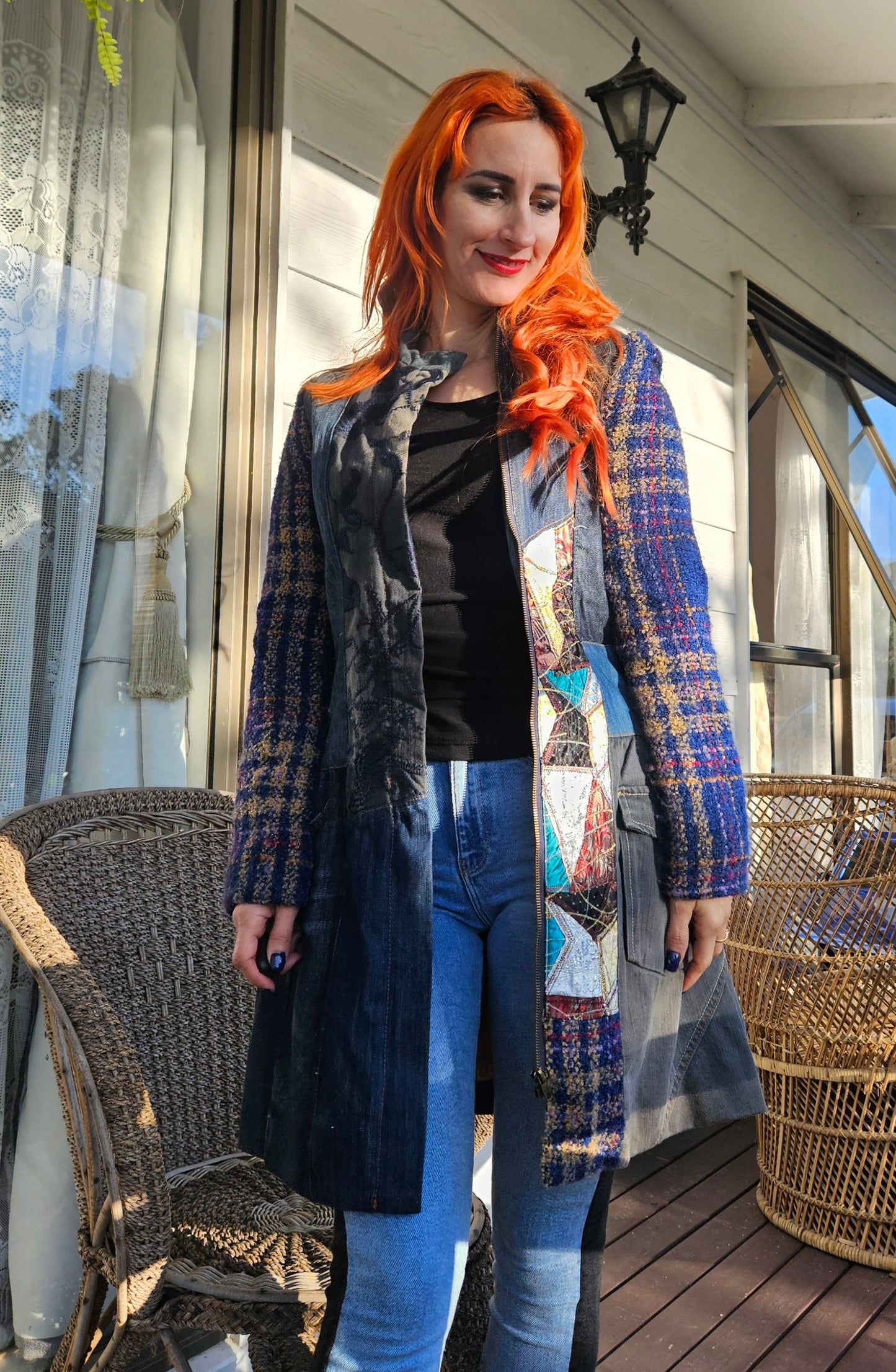 Mao collar coat Overlap pockets on the front and contrasting print jacket size 38 jacket - Size 10