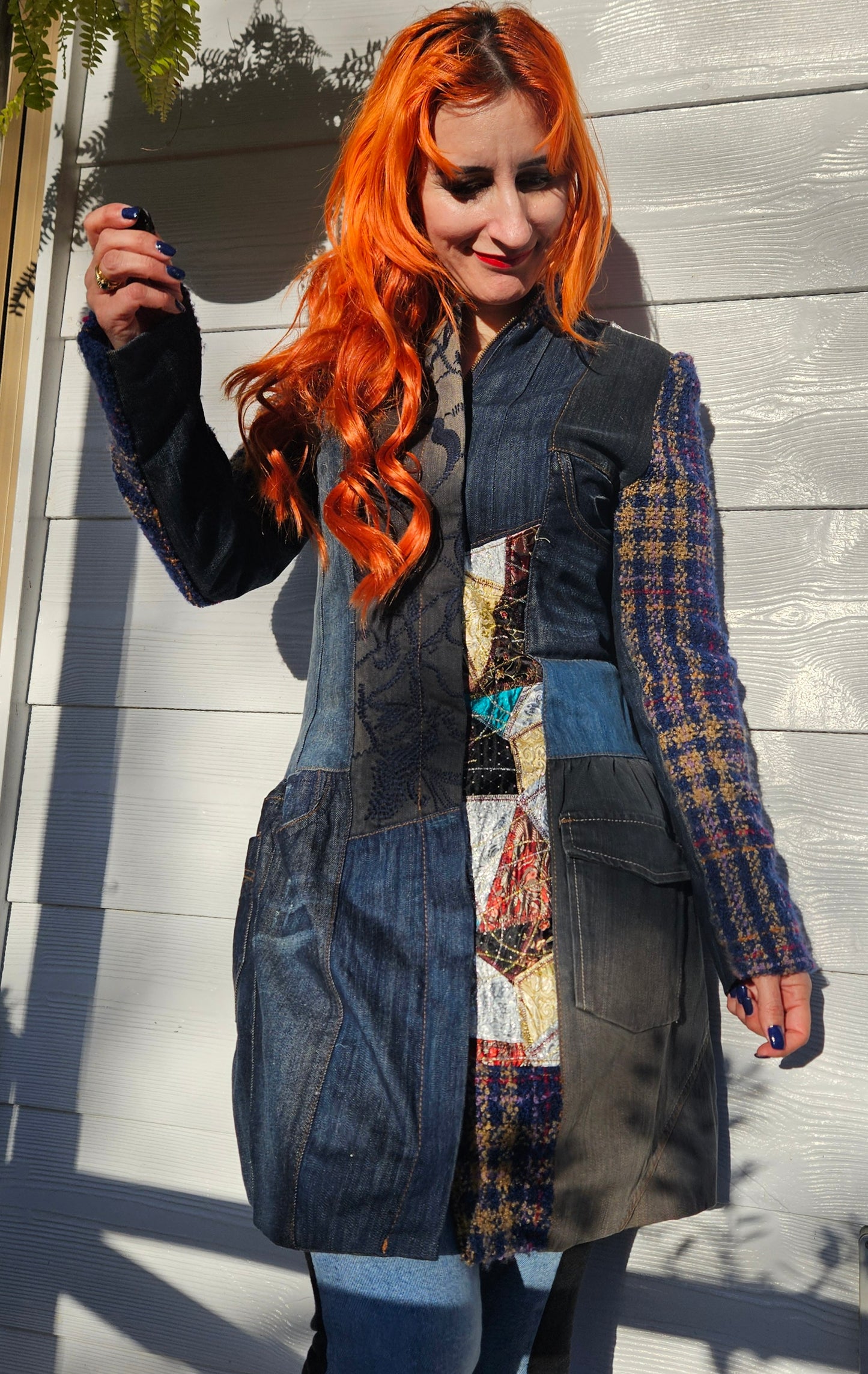 Mao collar coat Overlap pockets on the front and contrasting print jacket size 38 jacket - Size 10
