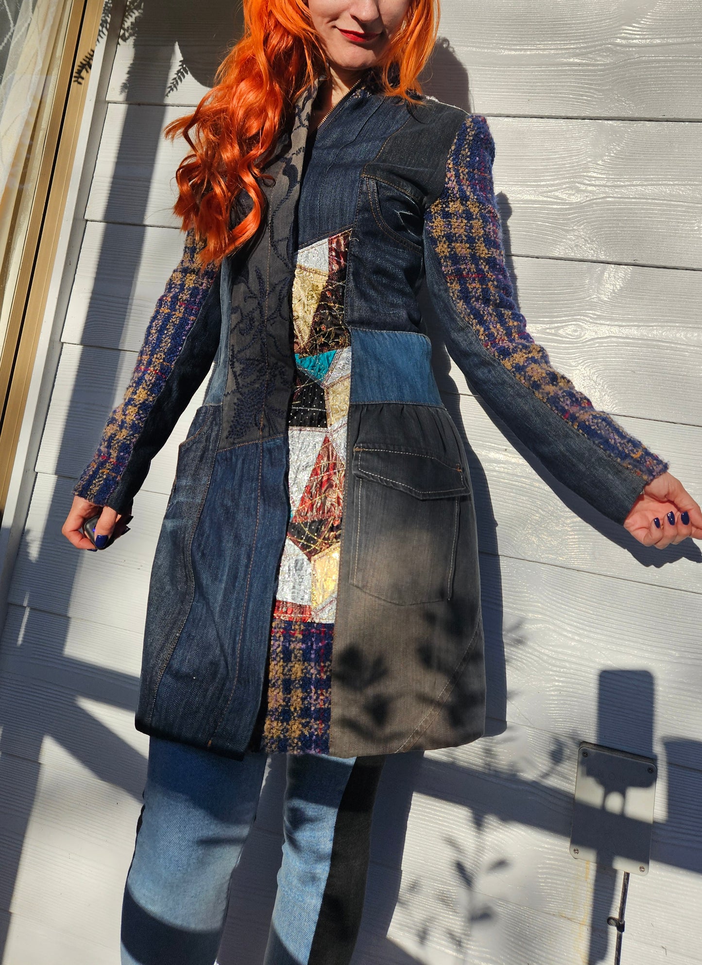 Mao collar coat Overlap pockets on the front and contrasting print jacket size 38 jacket - Size 10