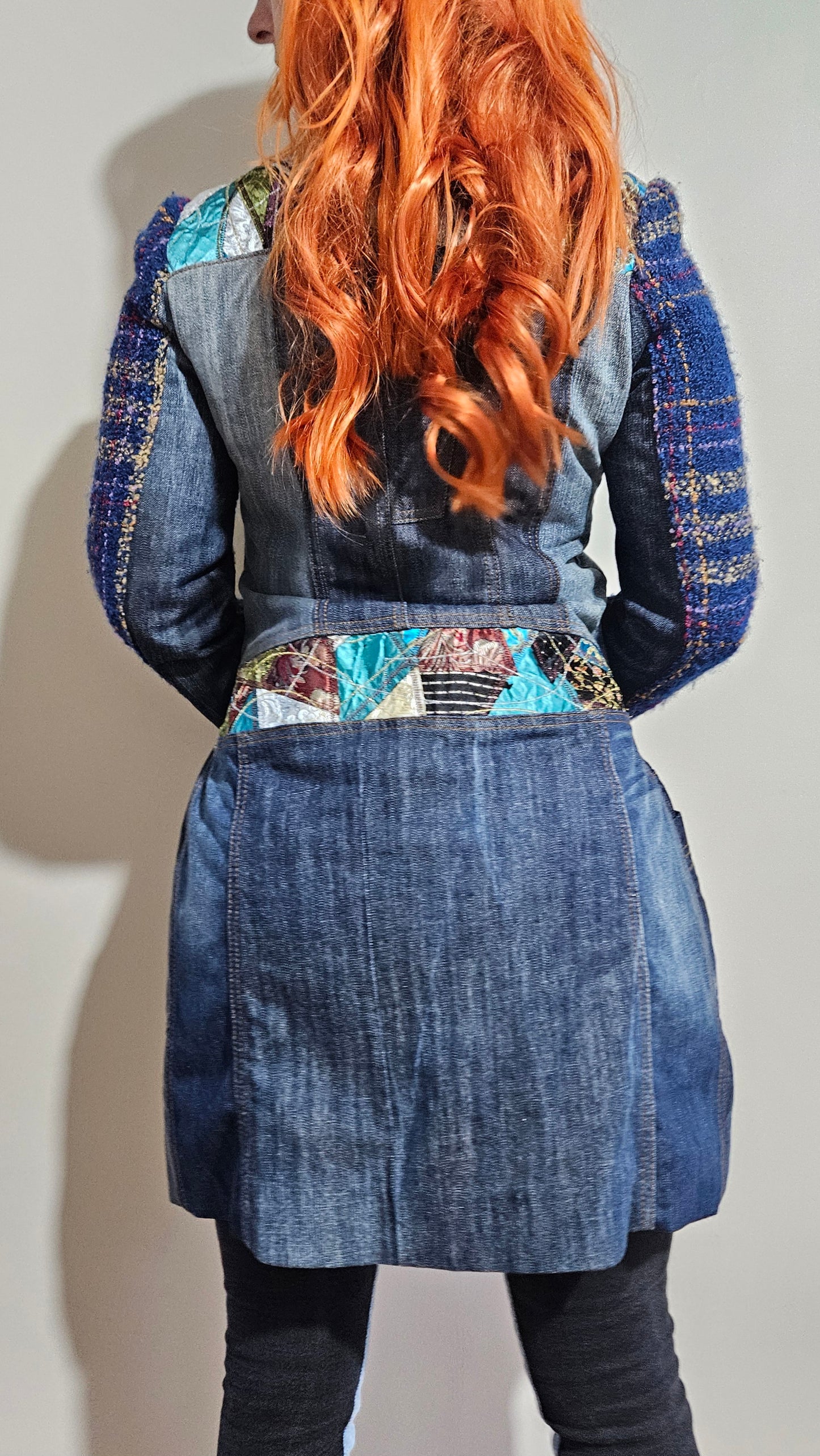 Mao collar coat Overlap pockets on the front and contrasting print jacket size 38 jacket - Size 10