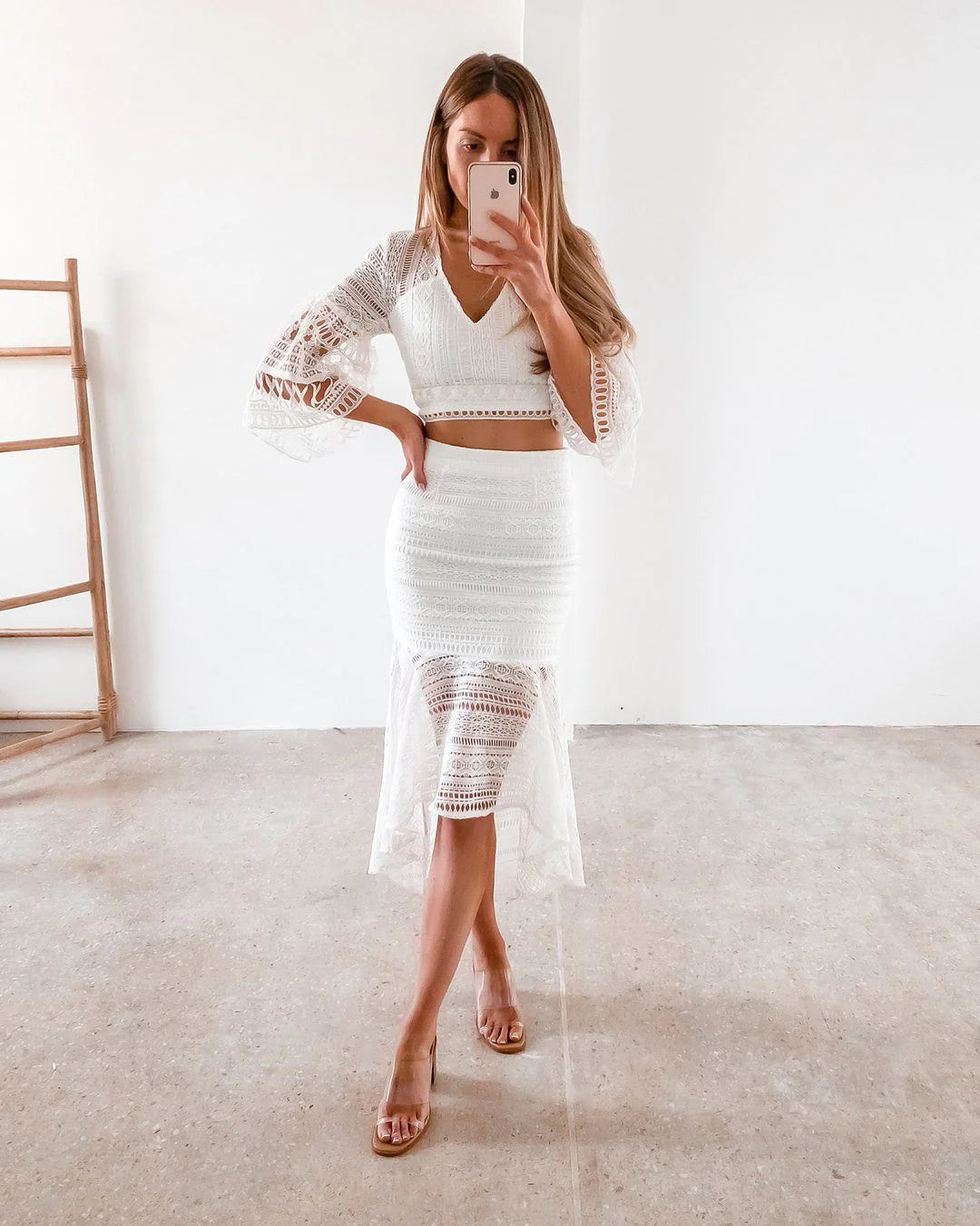 RYLIE SET - White Two sister skirt & top lace set