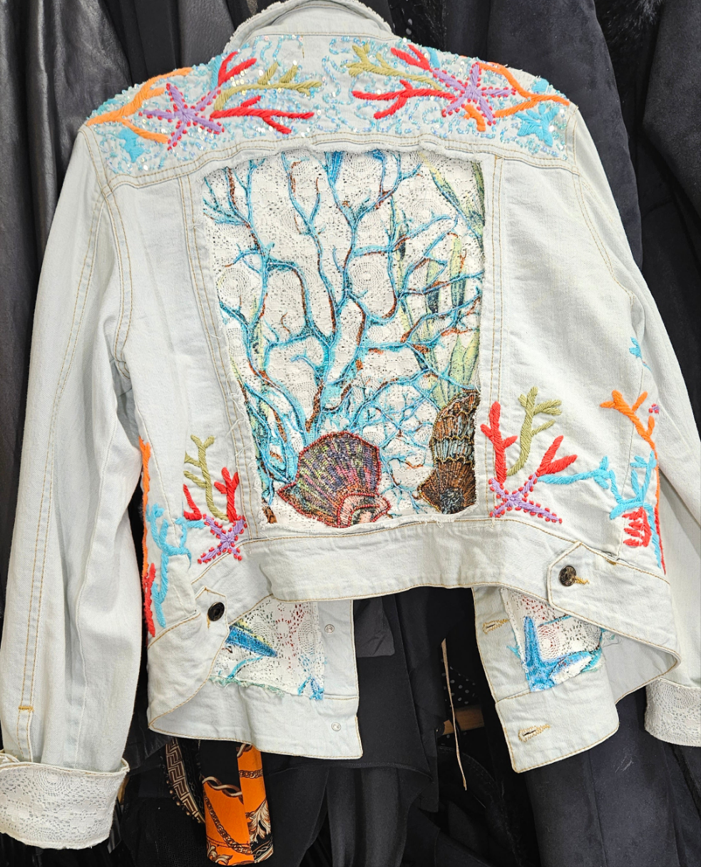 Unique Bohemian vintage Denim jacket with embroidery