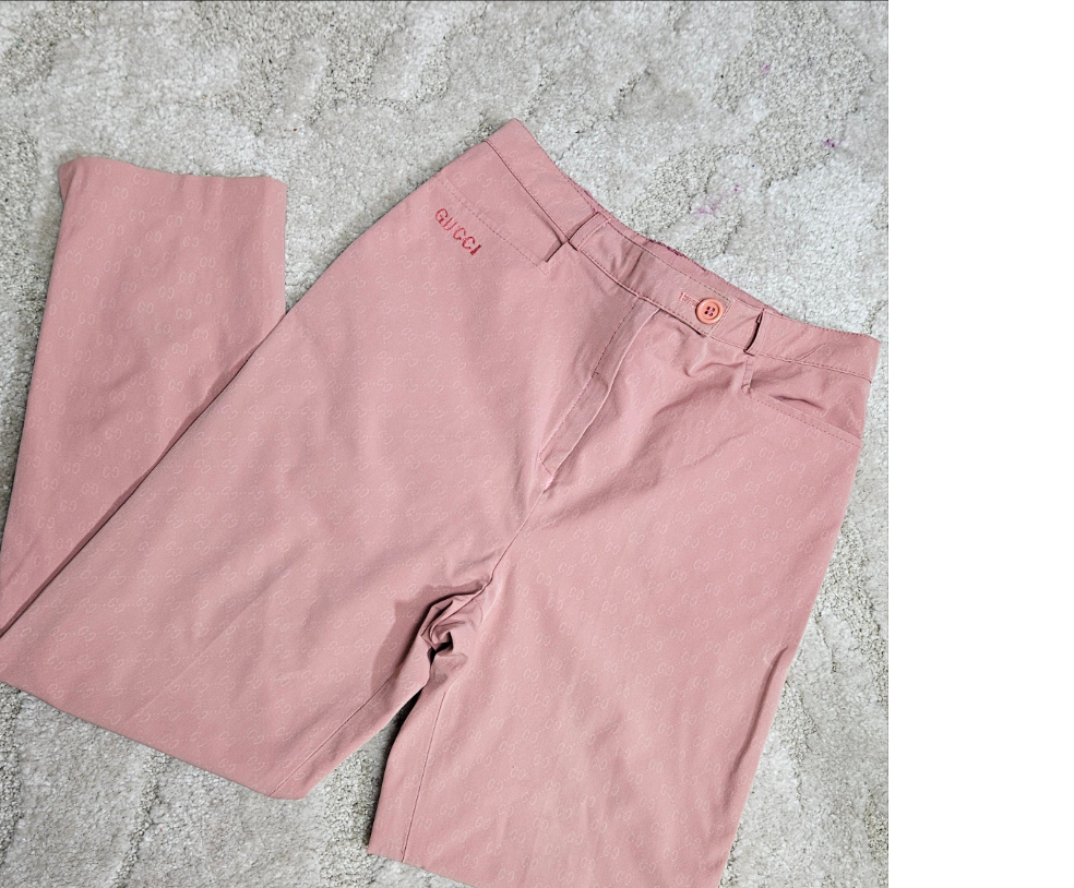 Pink straight trousers - pants with Gucci logo inspired