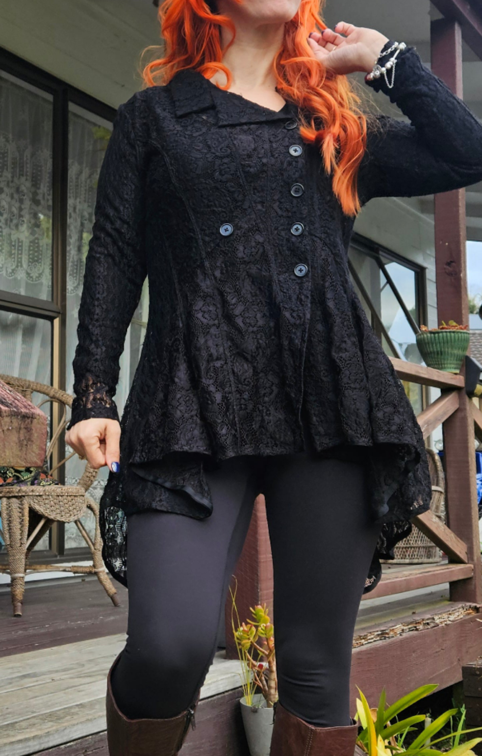 Gothic top Lady Lace black Cardigan Jacket Coat See Through Top