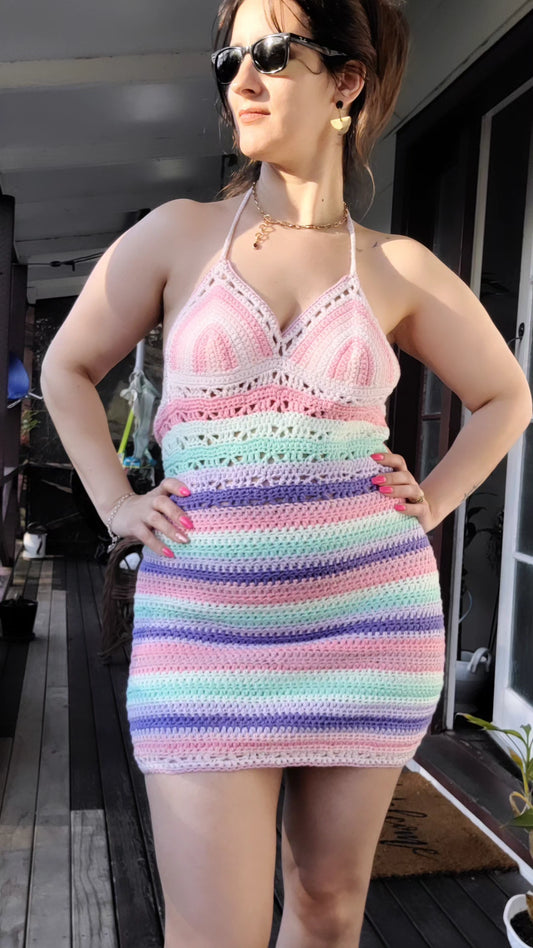 Colorful Crochet Charm: Handmade Mini Dress - Preloved Fashion Find summer dress
