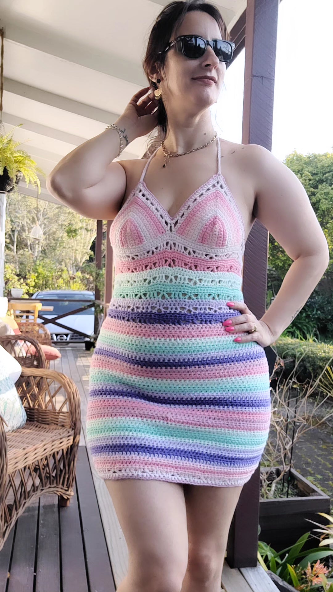 Colorful Crochet Charm: Handmade Mini Dress - Preloved Fashion Find summer dress