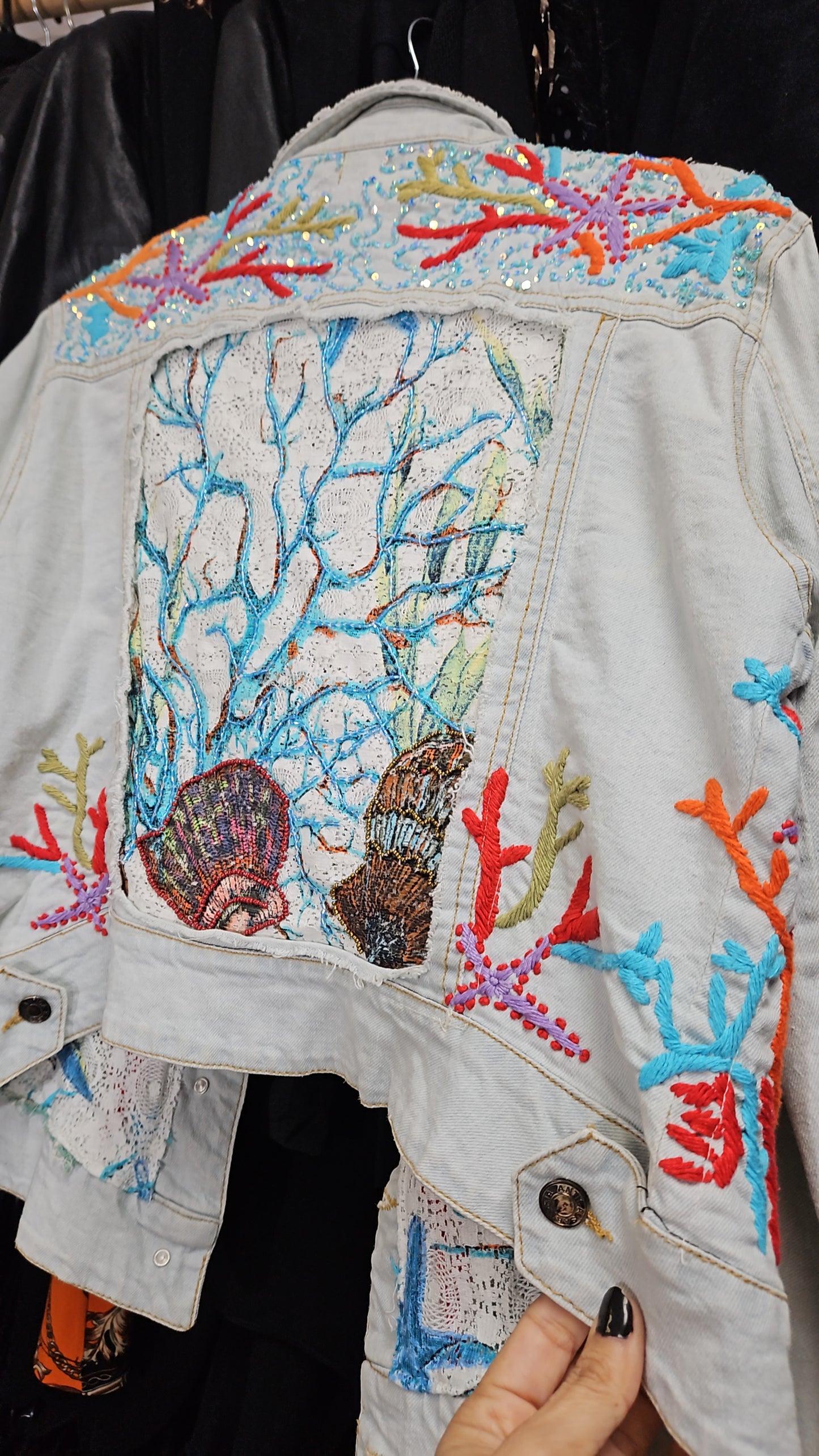 Unique Bohemian vintage Denim jacket with embroidery