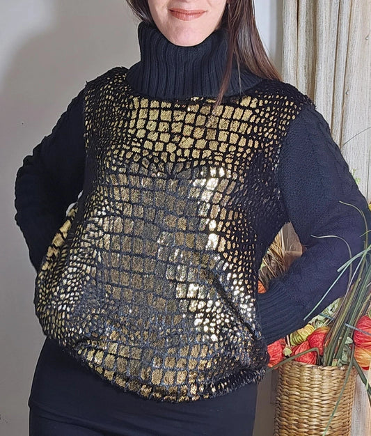 gold and black turtle neck style in preloved condition on sale in Auckland