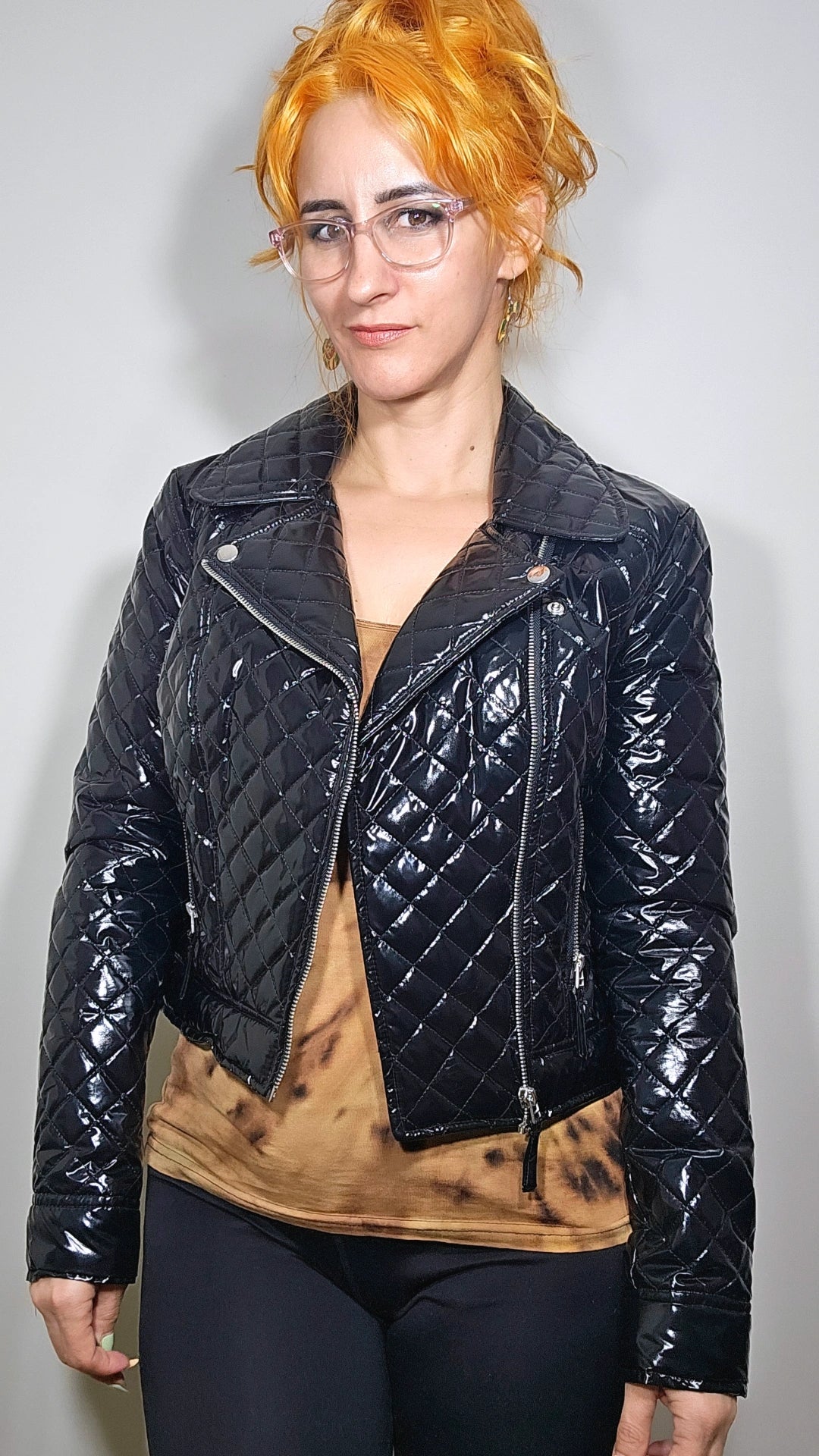 Women's Black Jacket - Black Quilted Puffer Biker Jacket