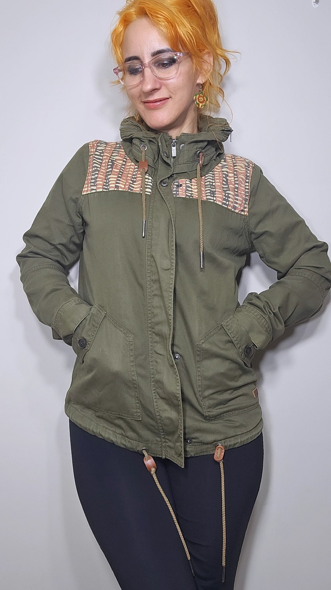 Roxy Womens Jacket Size M Khaki Hidden Hood Hooded - Preloved Jacket
