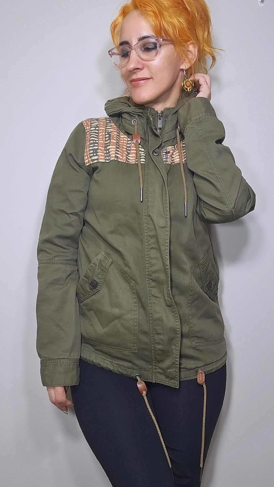 Roxy Womens Jacket Size M Khaki Hidden Hood Hooded - Preloved Jacket
