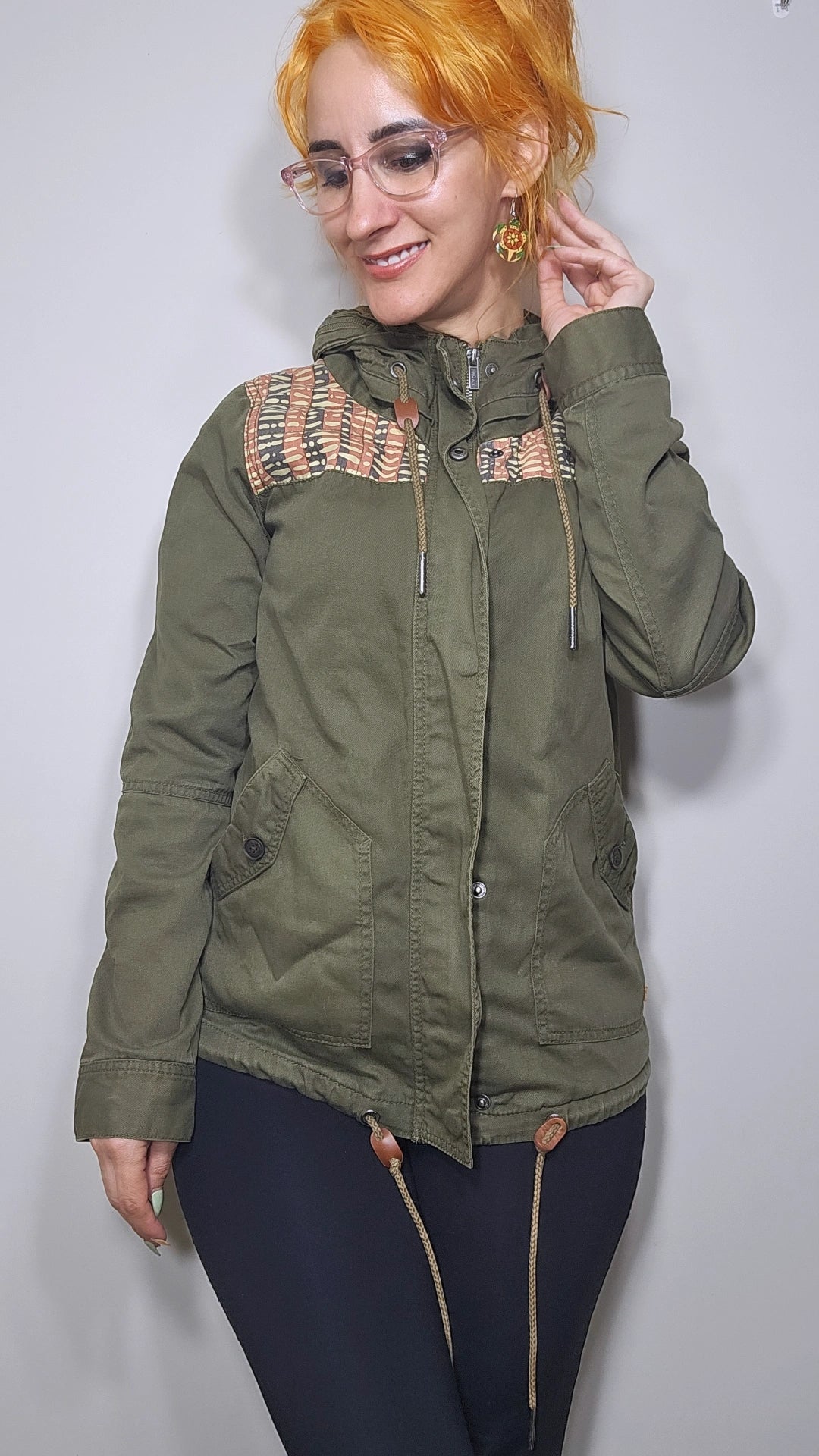Roxy Womens Jacket Size M Khaki Hidden Hood Hooded - Preloved Jacket