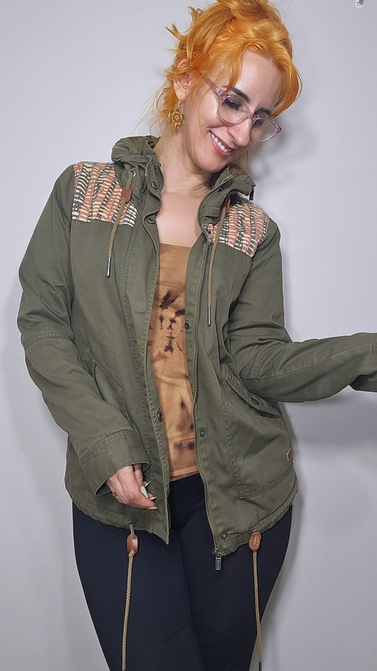 Roxy Womens Jacket Size M Khaki Hidden Hood Hooded - Preloved Jacket
