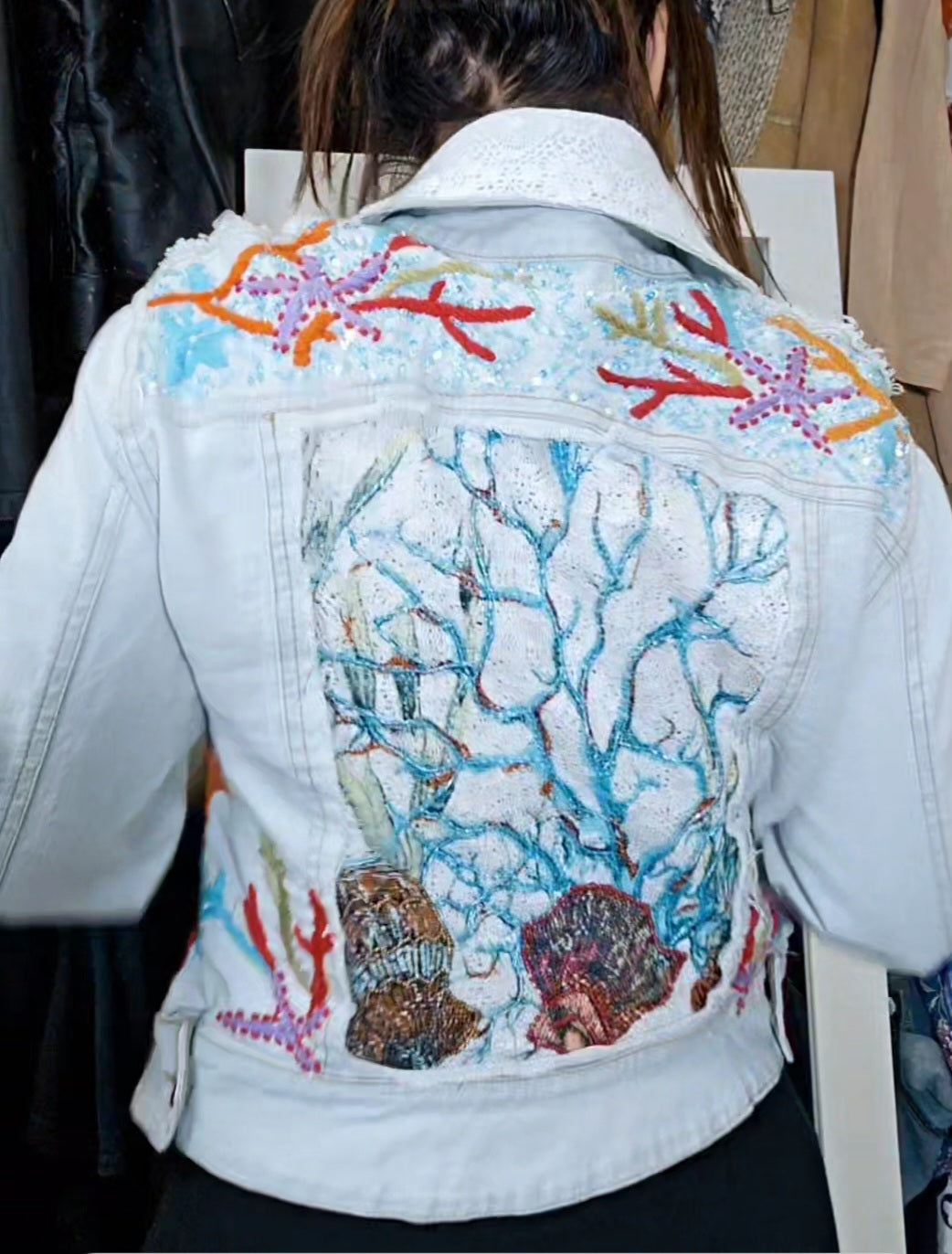 Unique Bohemian vintage Denim jacket with embroidery
