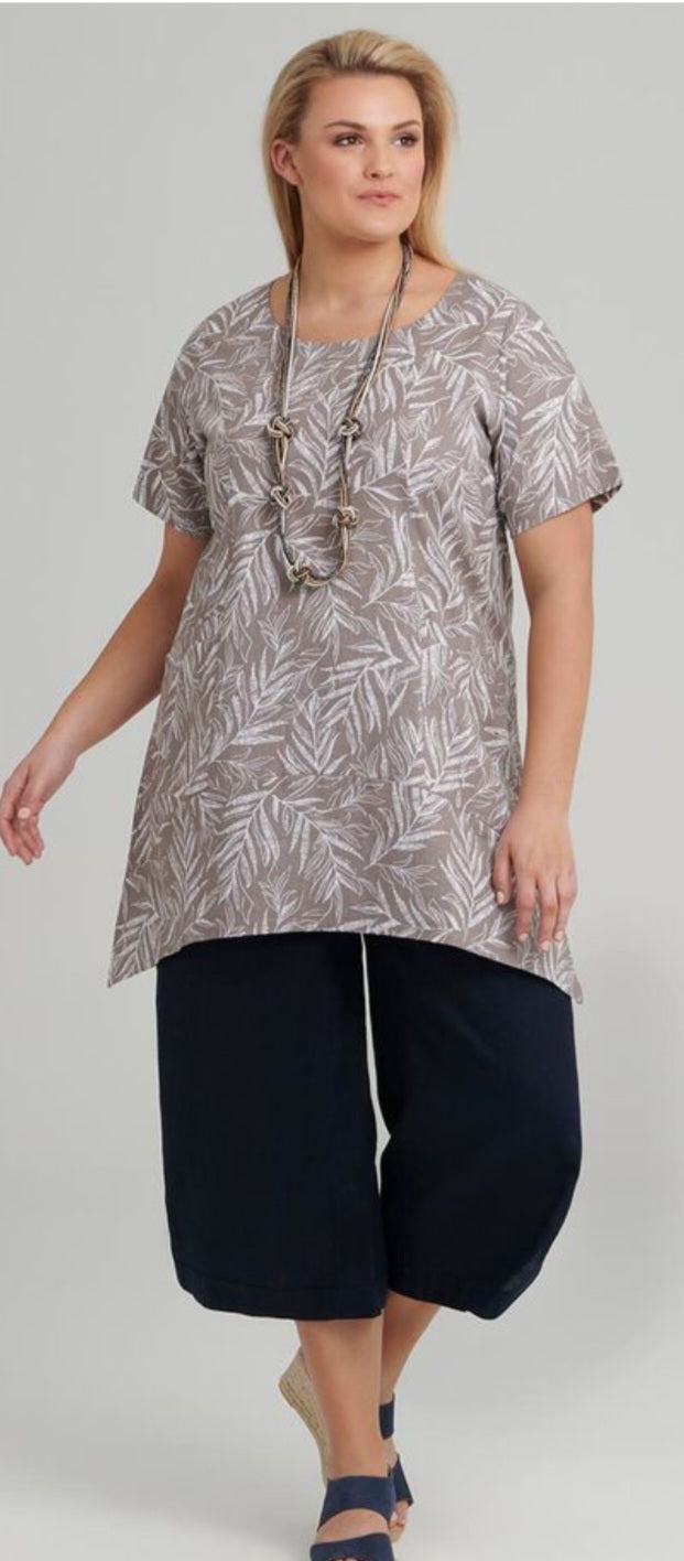 VIRTUELLE ts TAKING SHAPE  Dress Top Tunic  Sz 12 /  Leaf Linen/Cotton Top