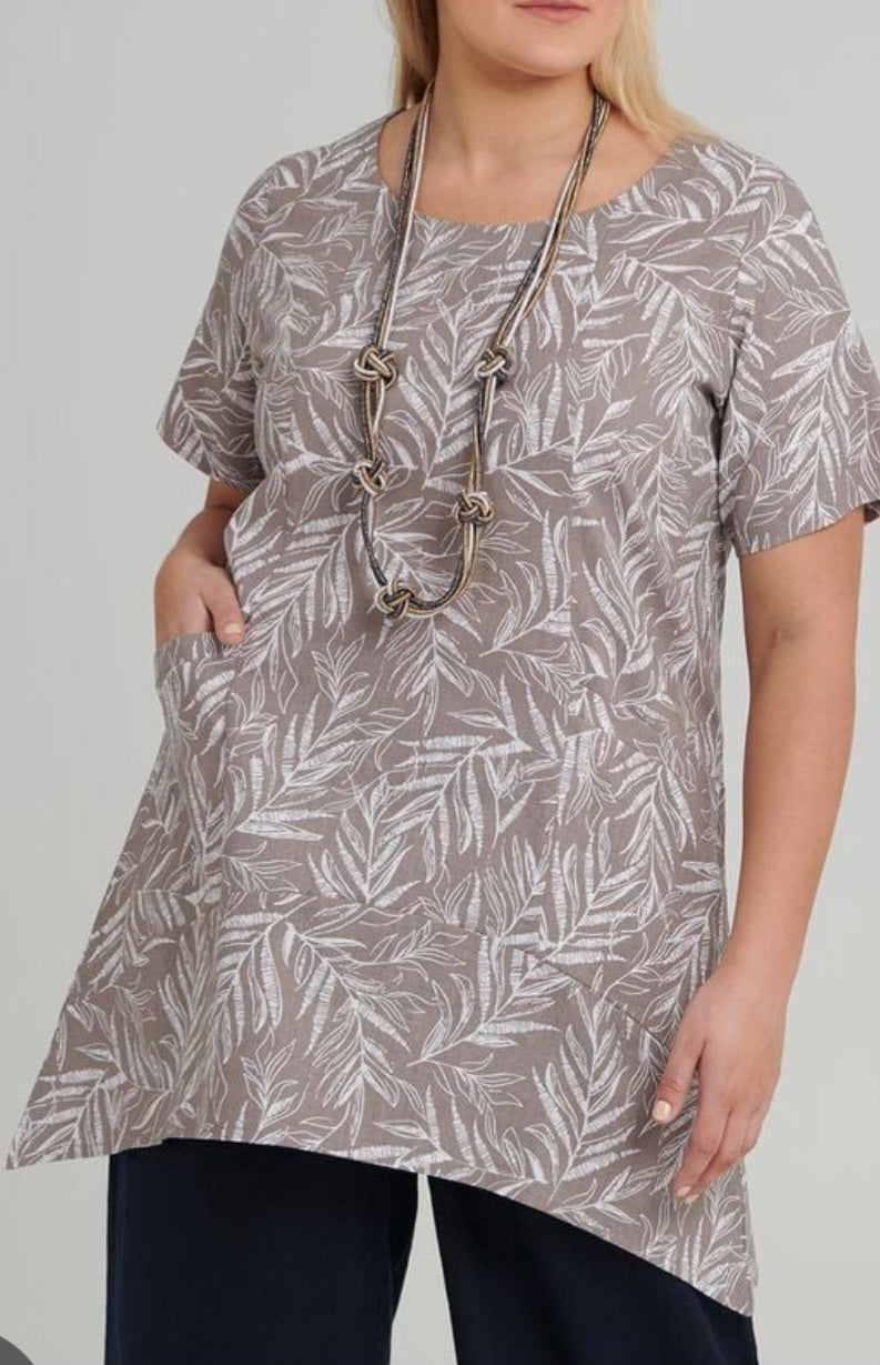 VIRTUELLE ts TAKING SHAPE  Dress Top Tunic  Sz 12 /  Leaf Linen/Cotton Top