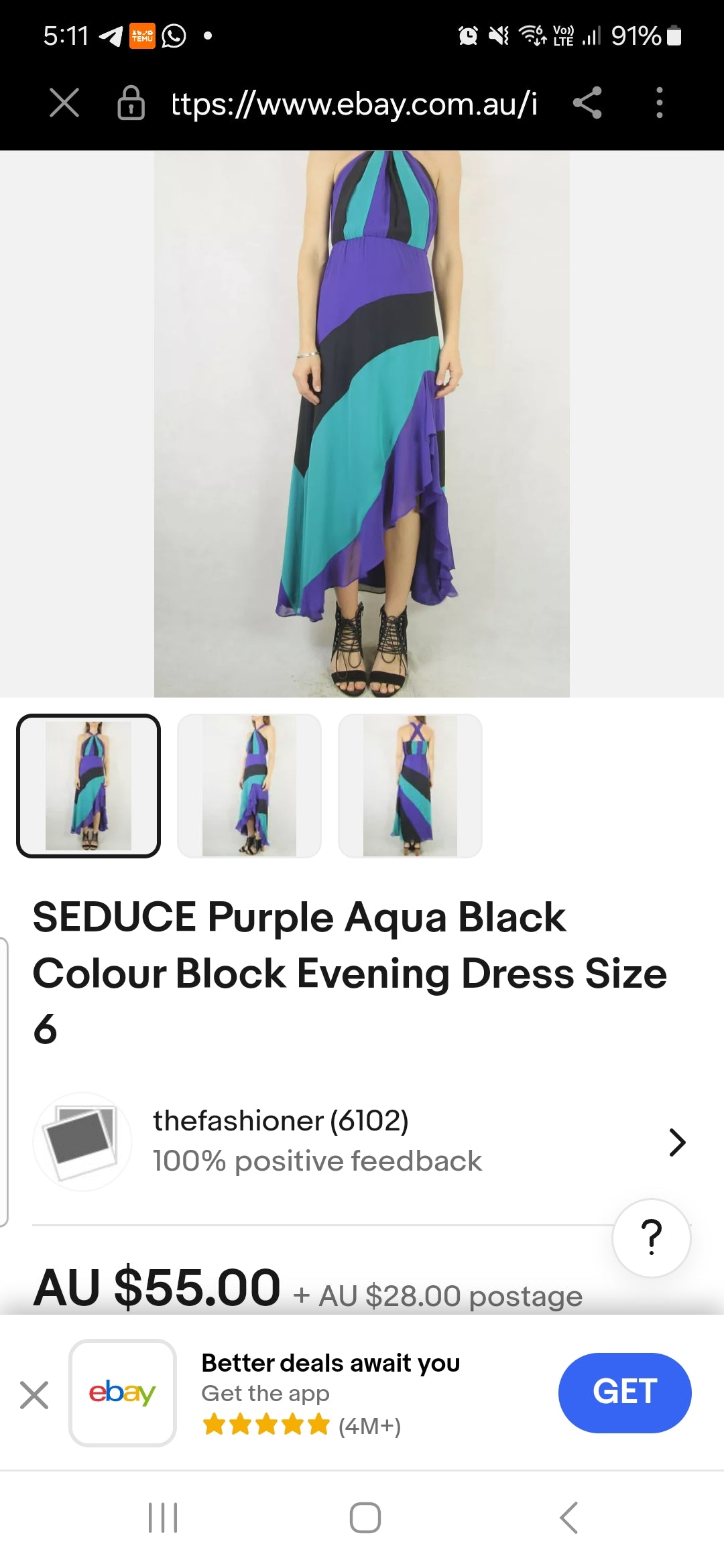 SEDUCE Purple Aqua Black Colour Block Evening Dress
