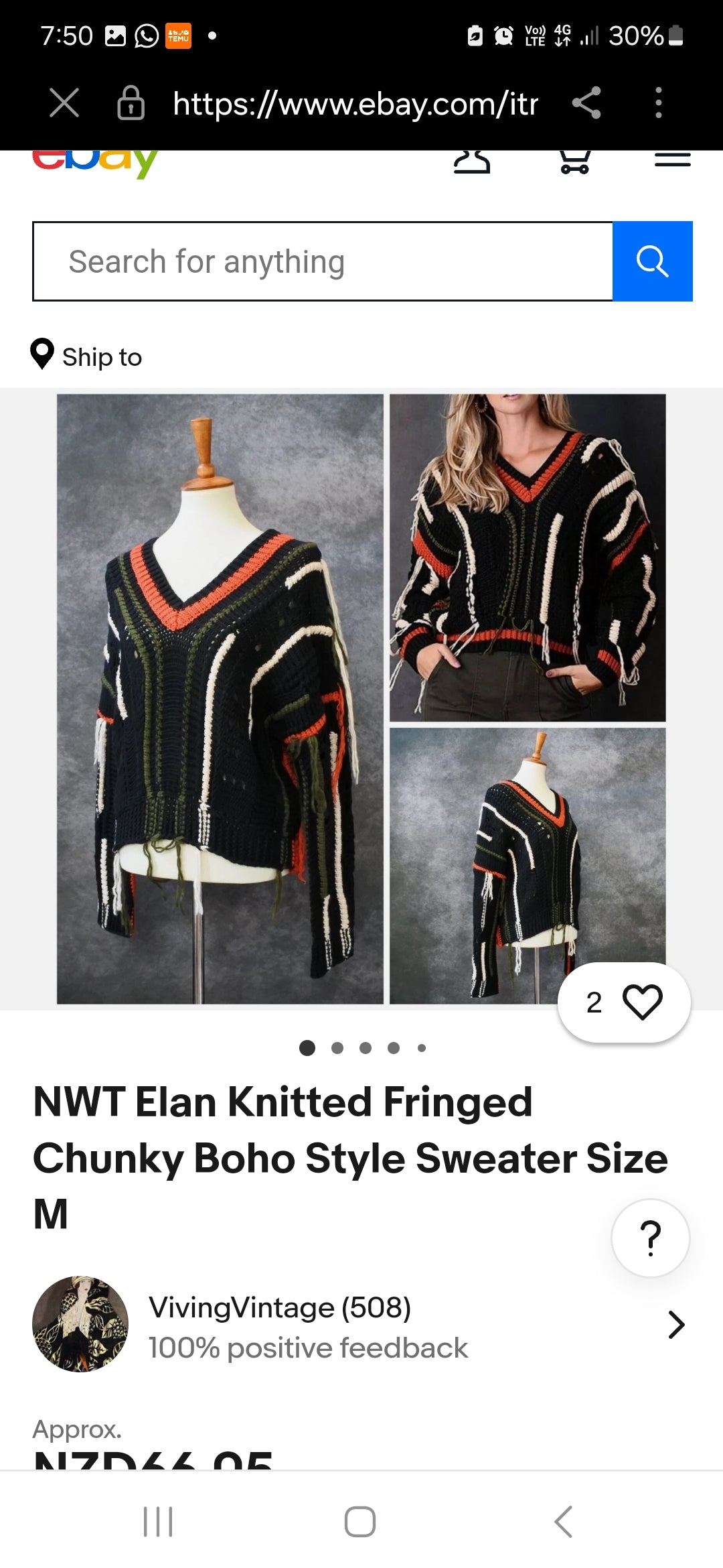 Knitted Crewneck Sweatshirt V-Neck Multi Color Fringe Sweater