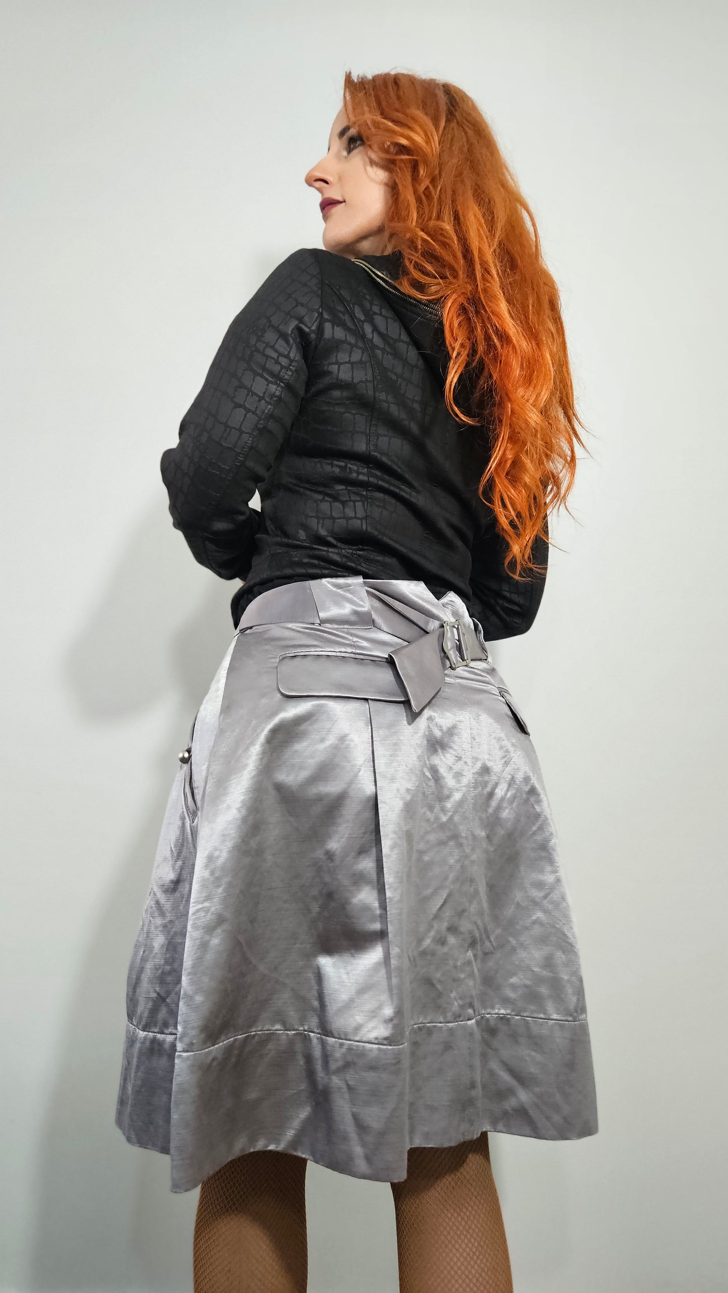 JLO J LO J-LO SHINY A LINE SKIRT STORM GRAY SKIRT