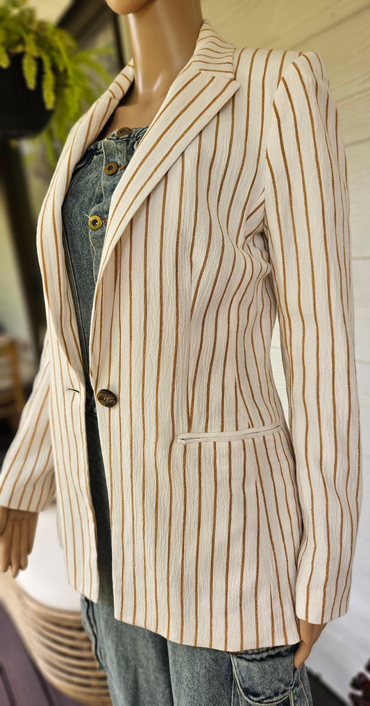 H&M Womens Blazer Sz 6 EU 36/8uk Crepe Striped Office Jacket Second Hand Jacket