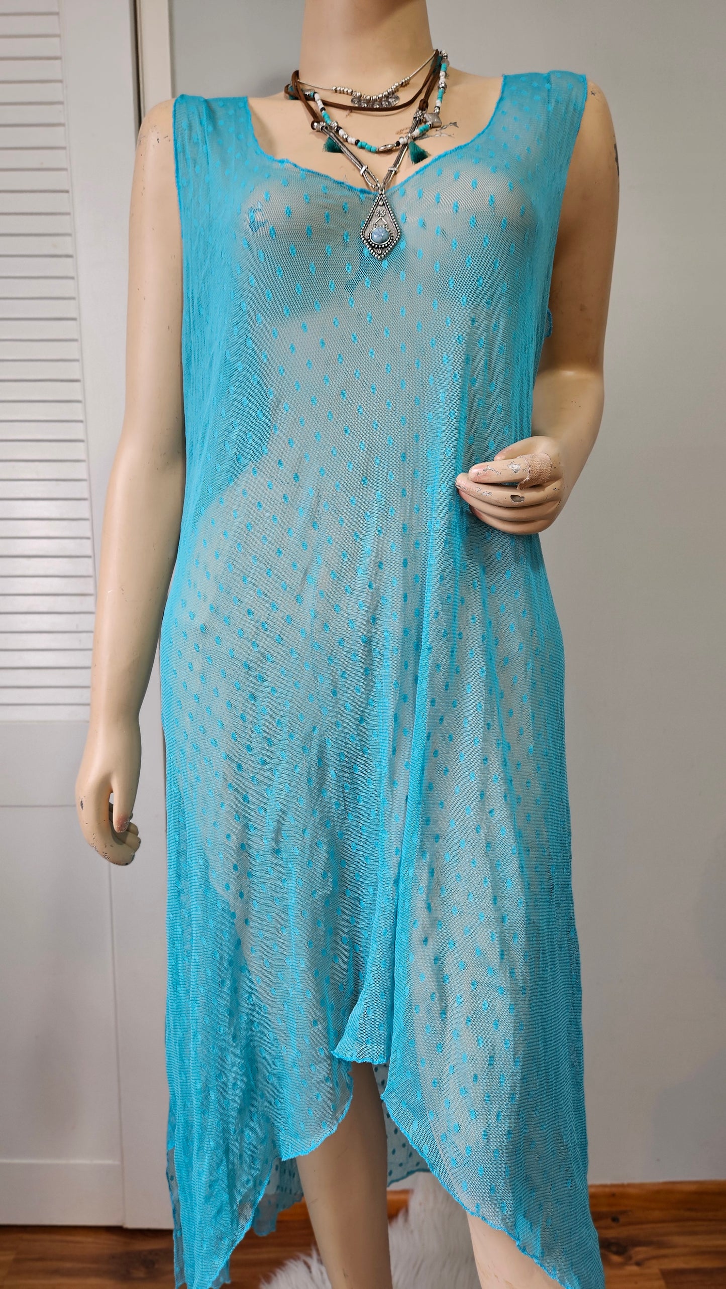 See-through Turquoise Dress Mesh- Dress