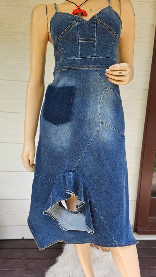 Asymmetric Denim Ruffle dress- Size L