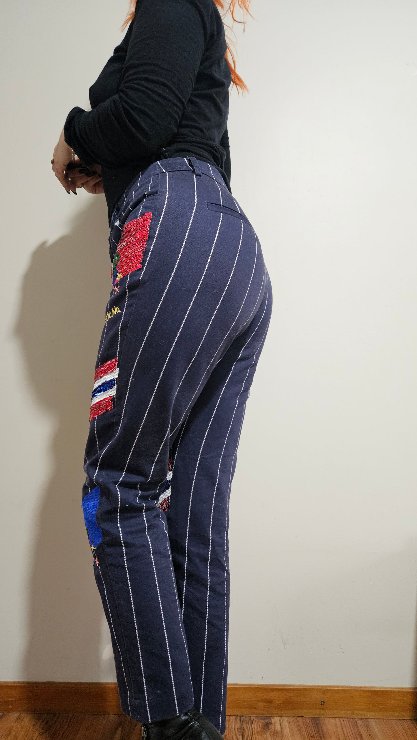 White Mikibana Ladies Embroidered and Sequin Jeans In Blue