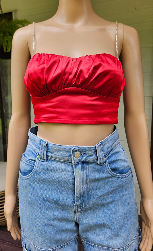 Elegant Glassons Satin Crop Top: Preloved Chic Comfort!