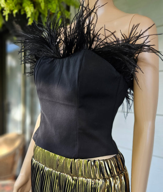 LPA Aida crop top - strapless feather top - Black Top.