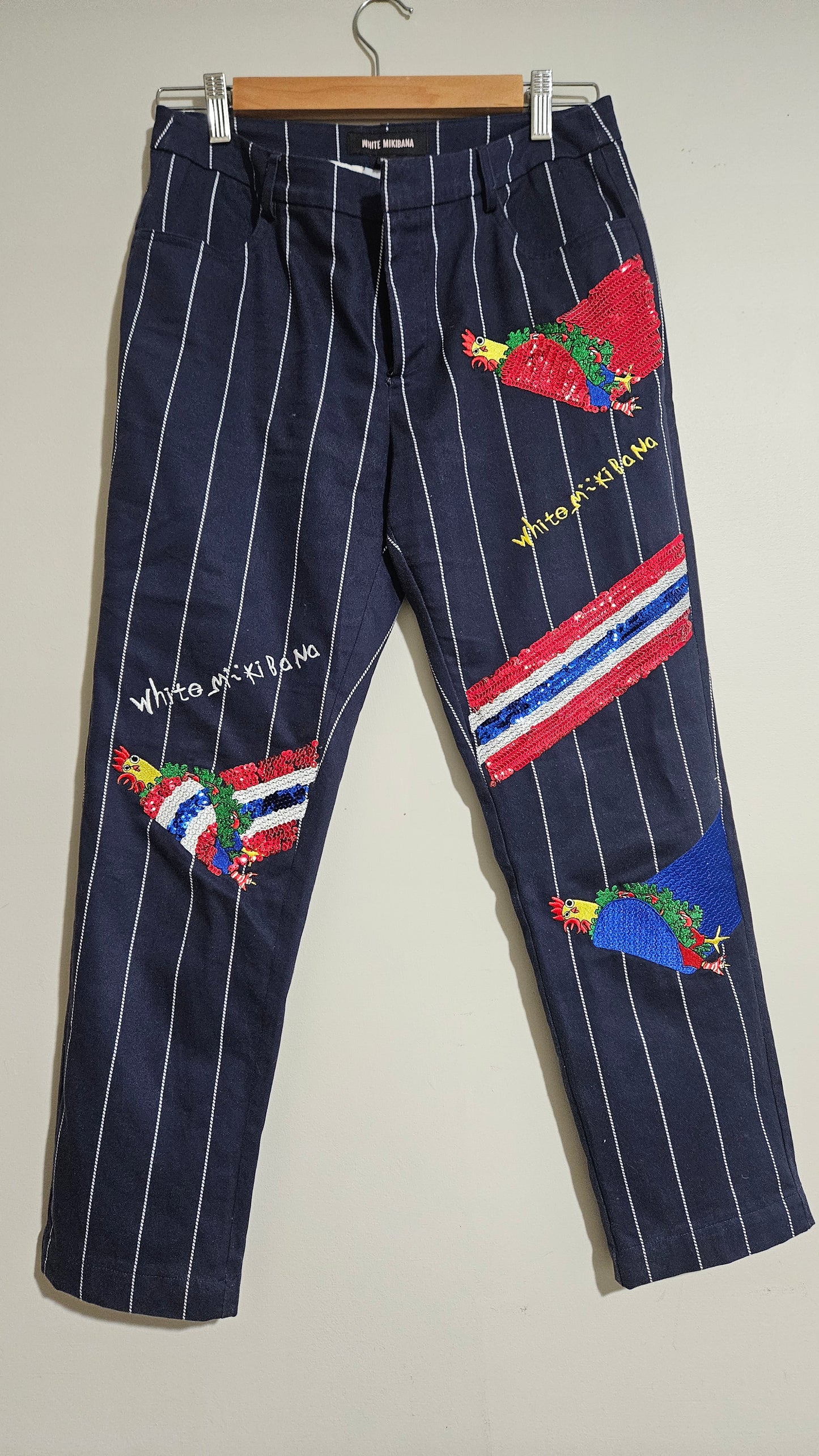 White Mikibana Ladies Embroidered and Sequin Jeans In Blue