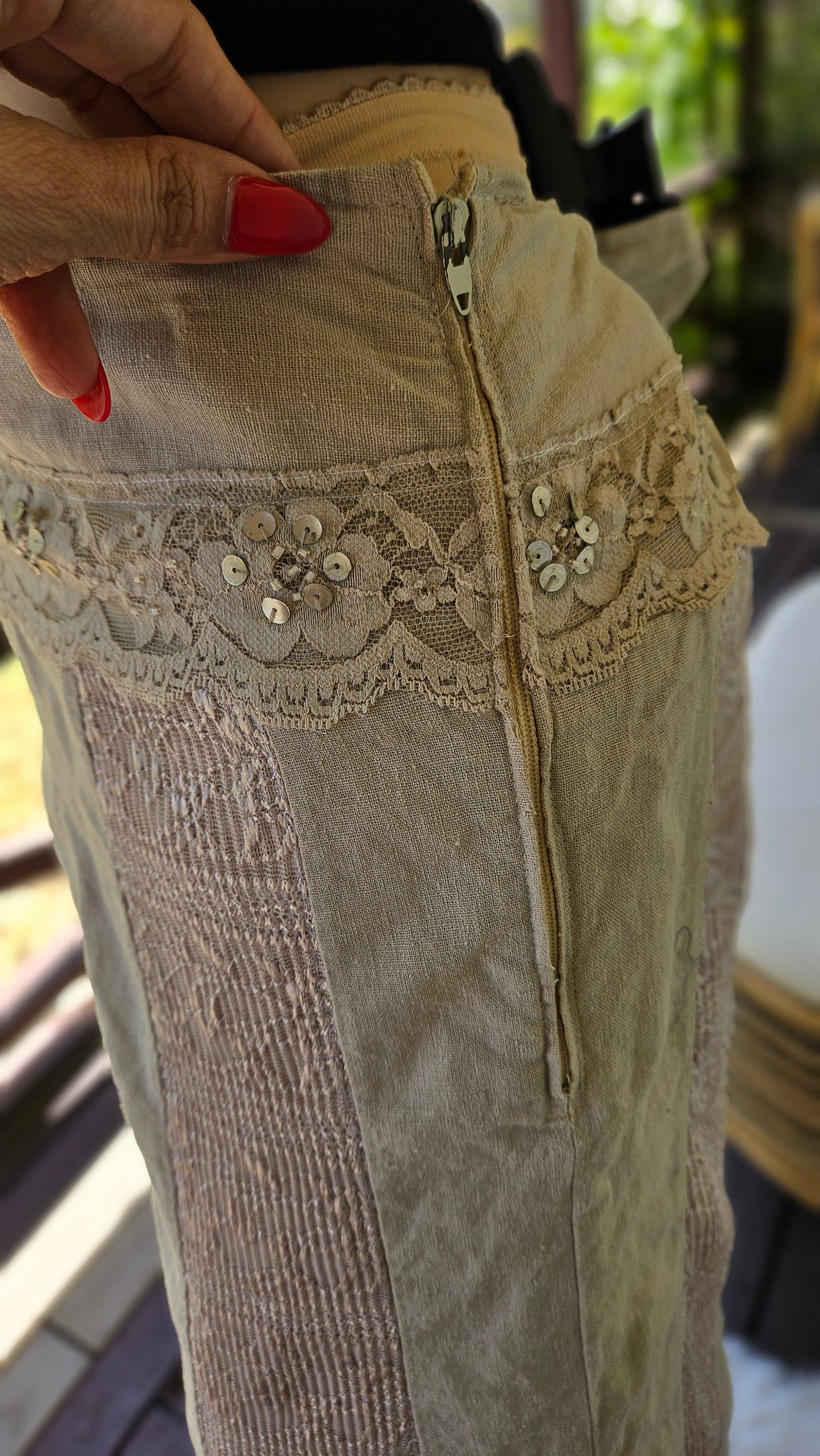 Beige Linen Midi Skirt - Preloved Skirt size 12