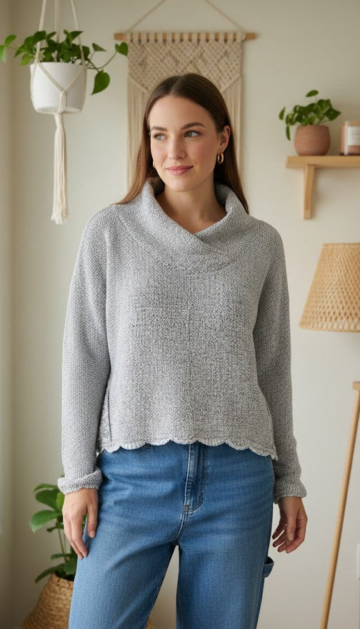 gray sweater in good preloved condition by lace brand made in new zealand size small medium