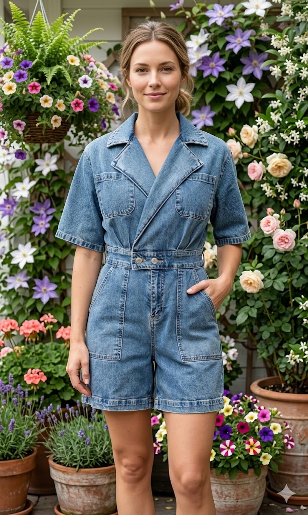 Denim Romper LA.LA PlaySuit Size M. Stretchy!