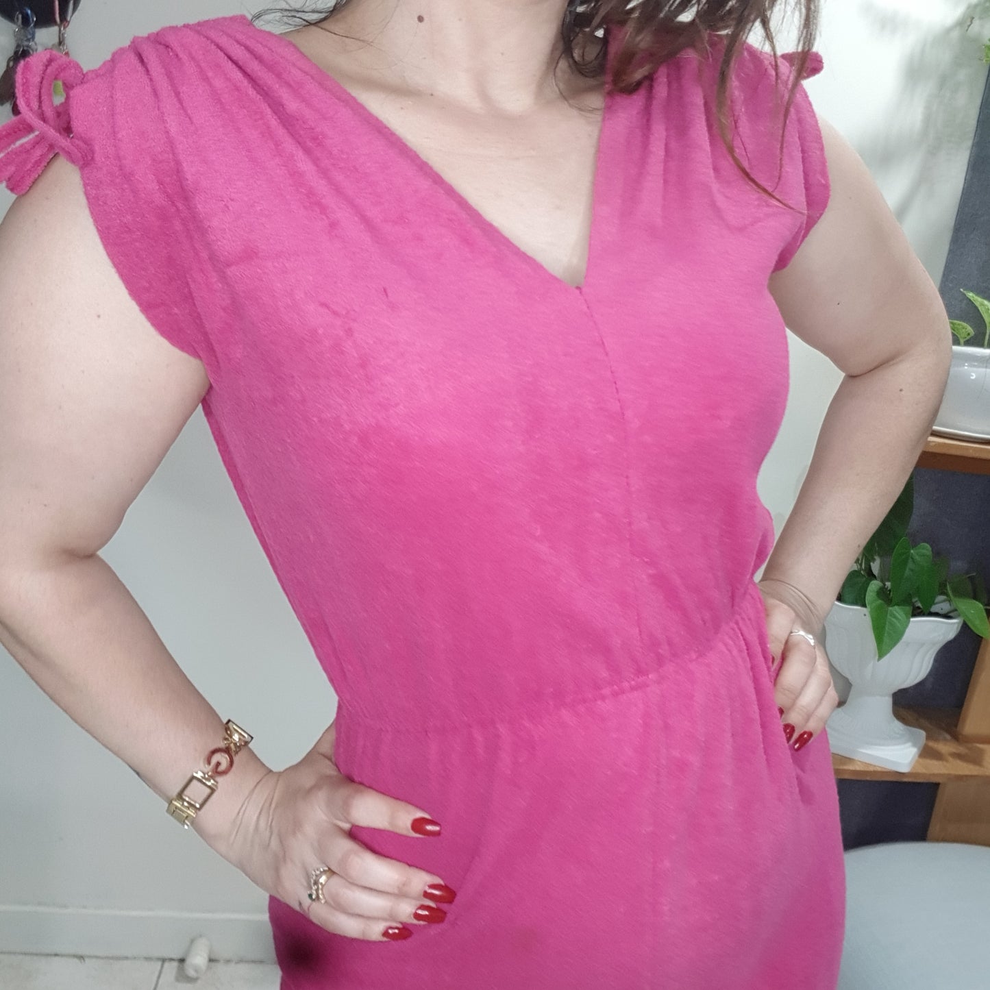Vintage Dress Terry Cloth Dress - Hot pink Dress