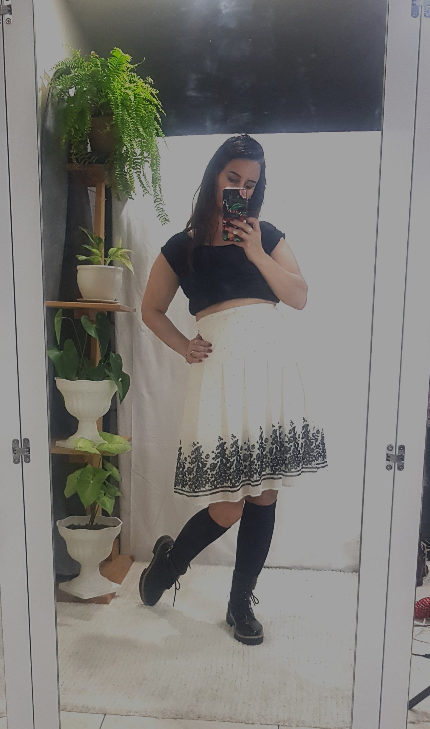 Lovely polka Skirt with beautiful floral designs on the hem