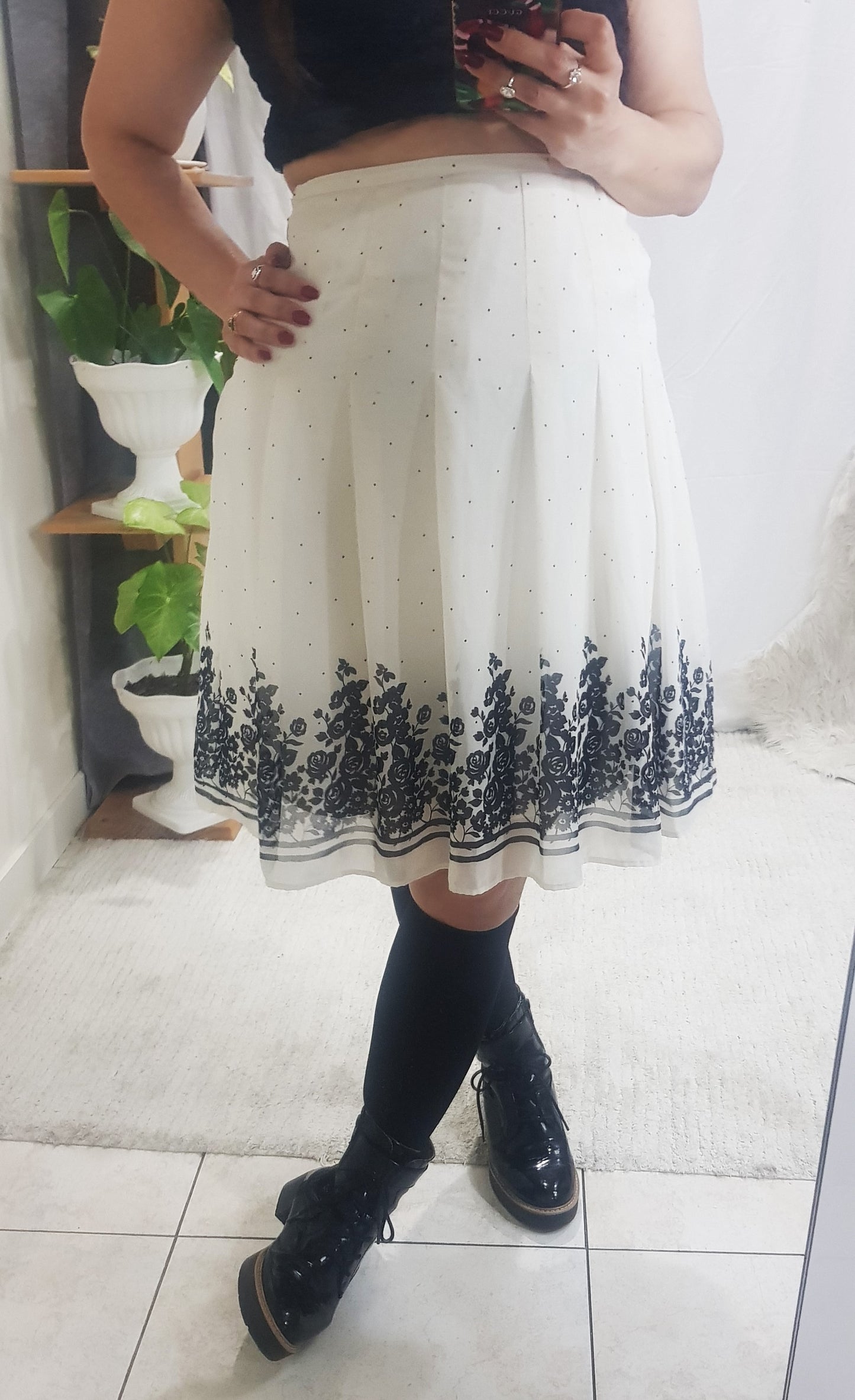 Lovely polka Skirt with beautiful floral designs on the hem