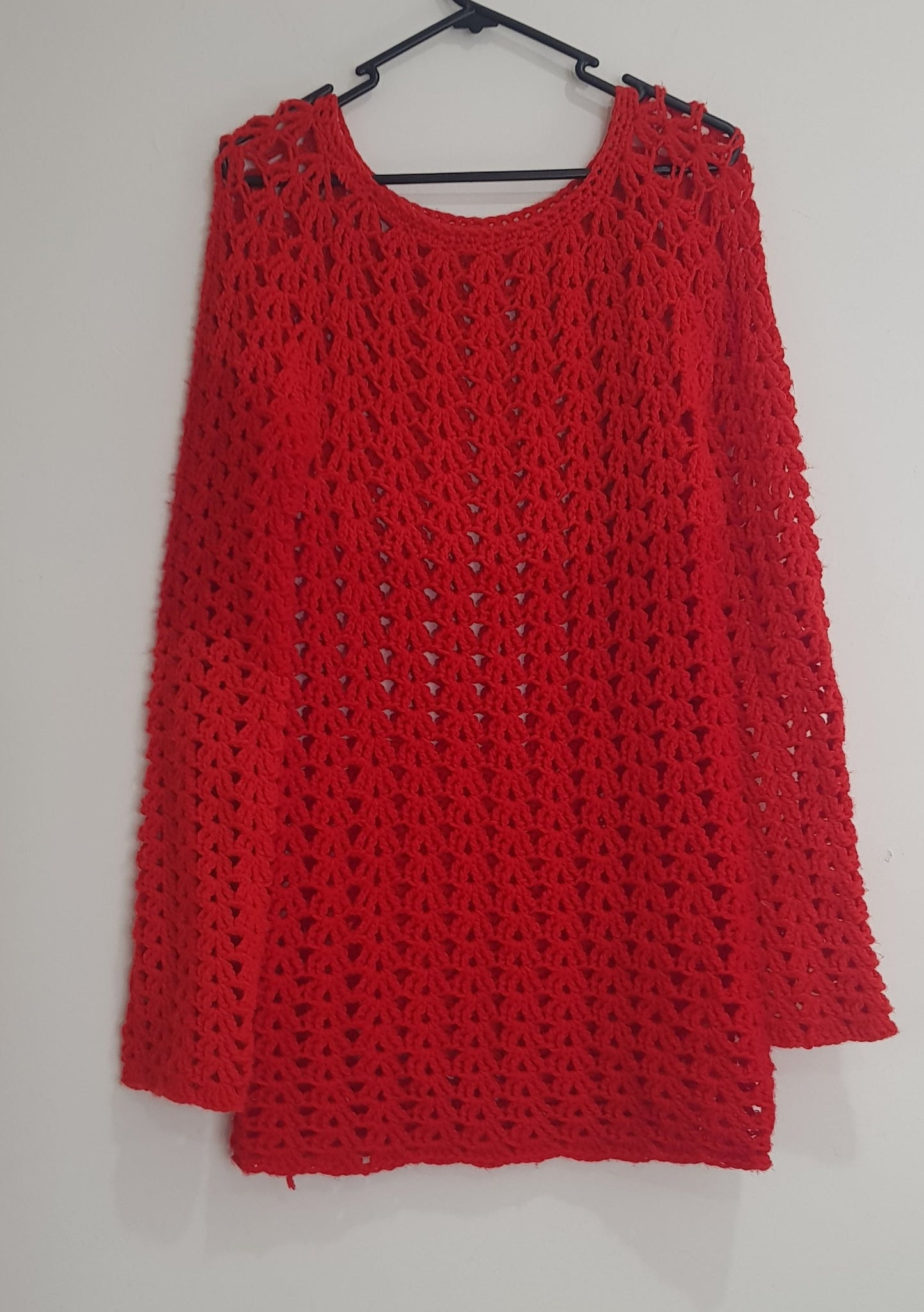 Red crochet Top Pullover - Sweater Knit long sleeve Top