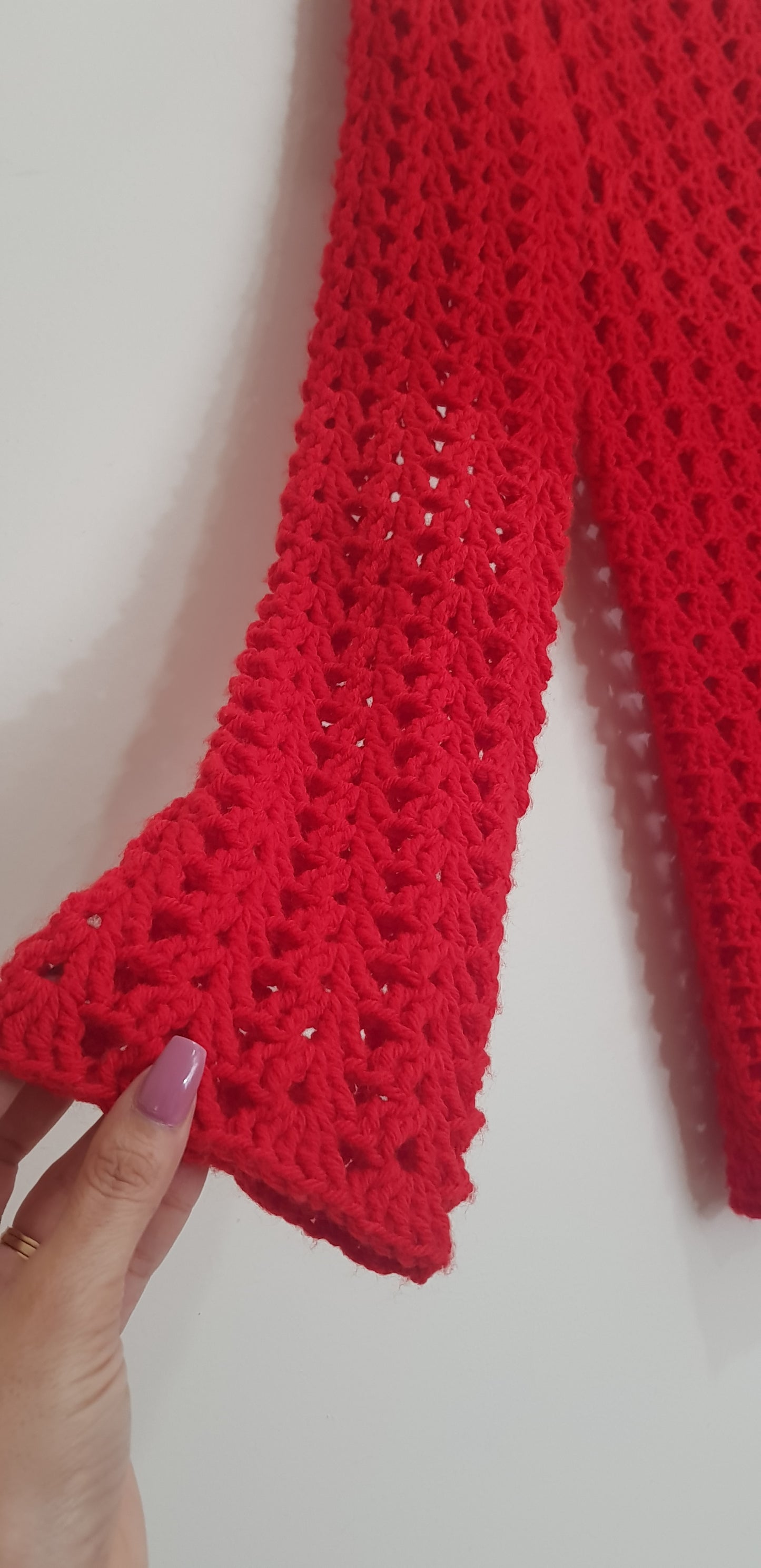 Red crochet Top Pullover - Sweater Knit long sleeve Top