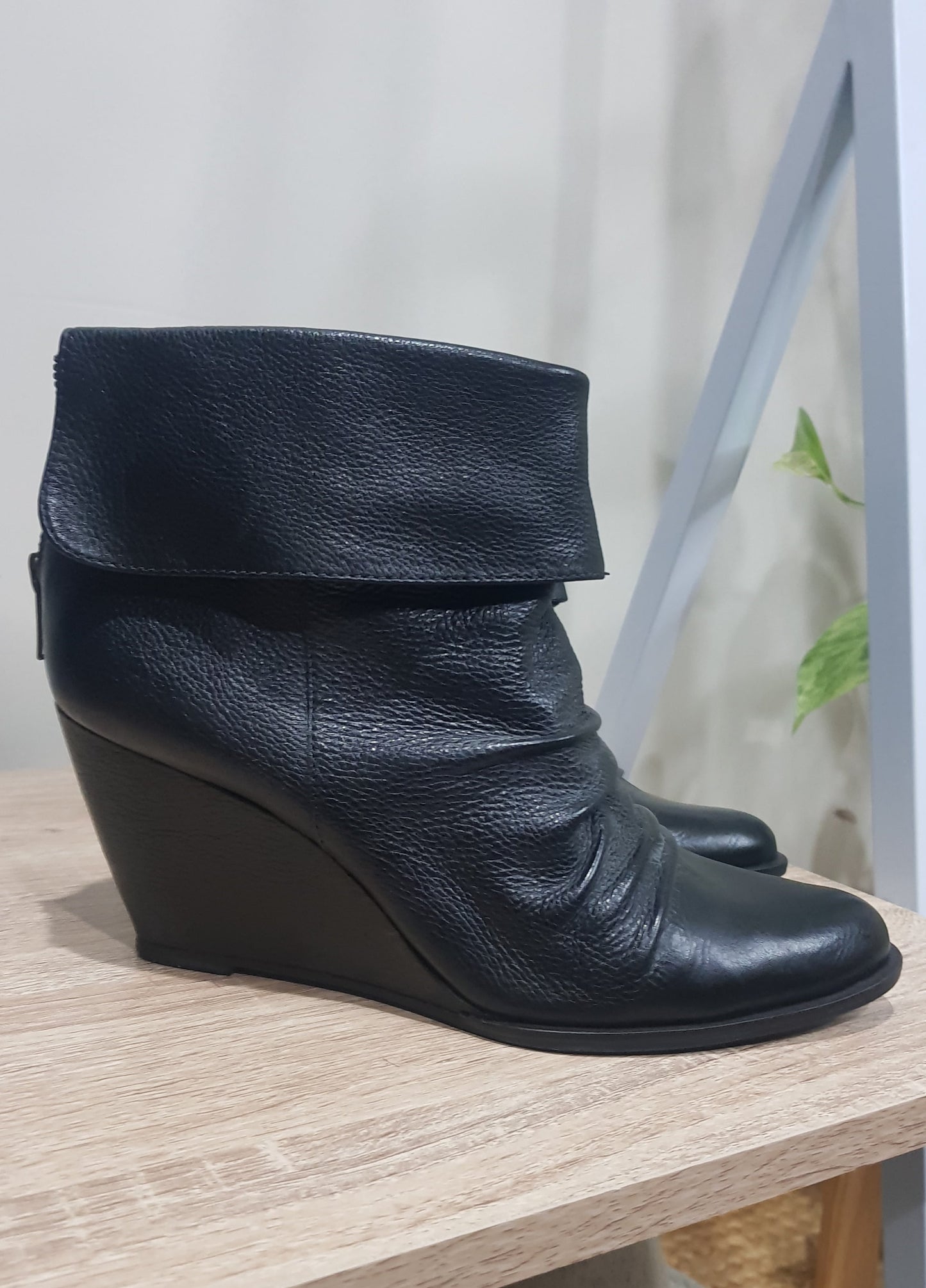Authentic Leather Ankle Wedge Boots, Size 38 by Isabella Anselmi