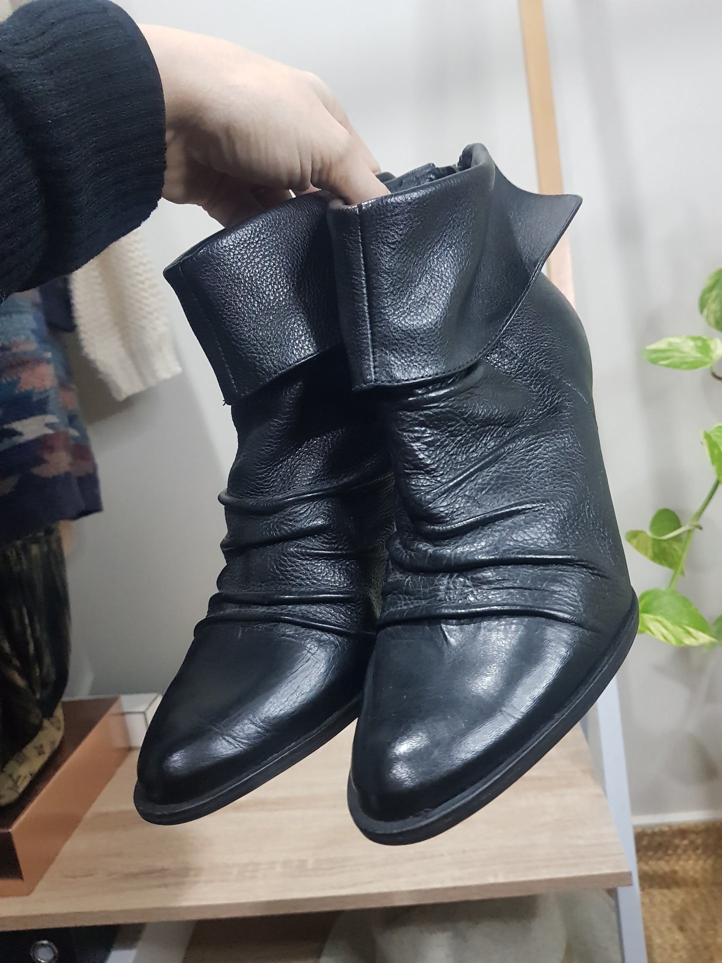Authentic Leather Ankle Wedge Boots, Size 38 by Isabella Anselmi