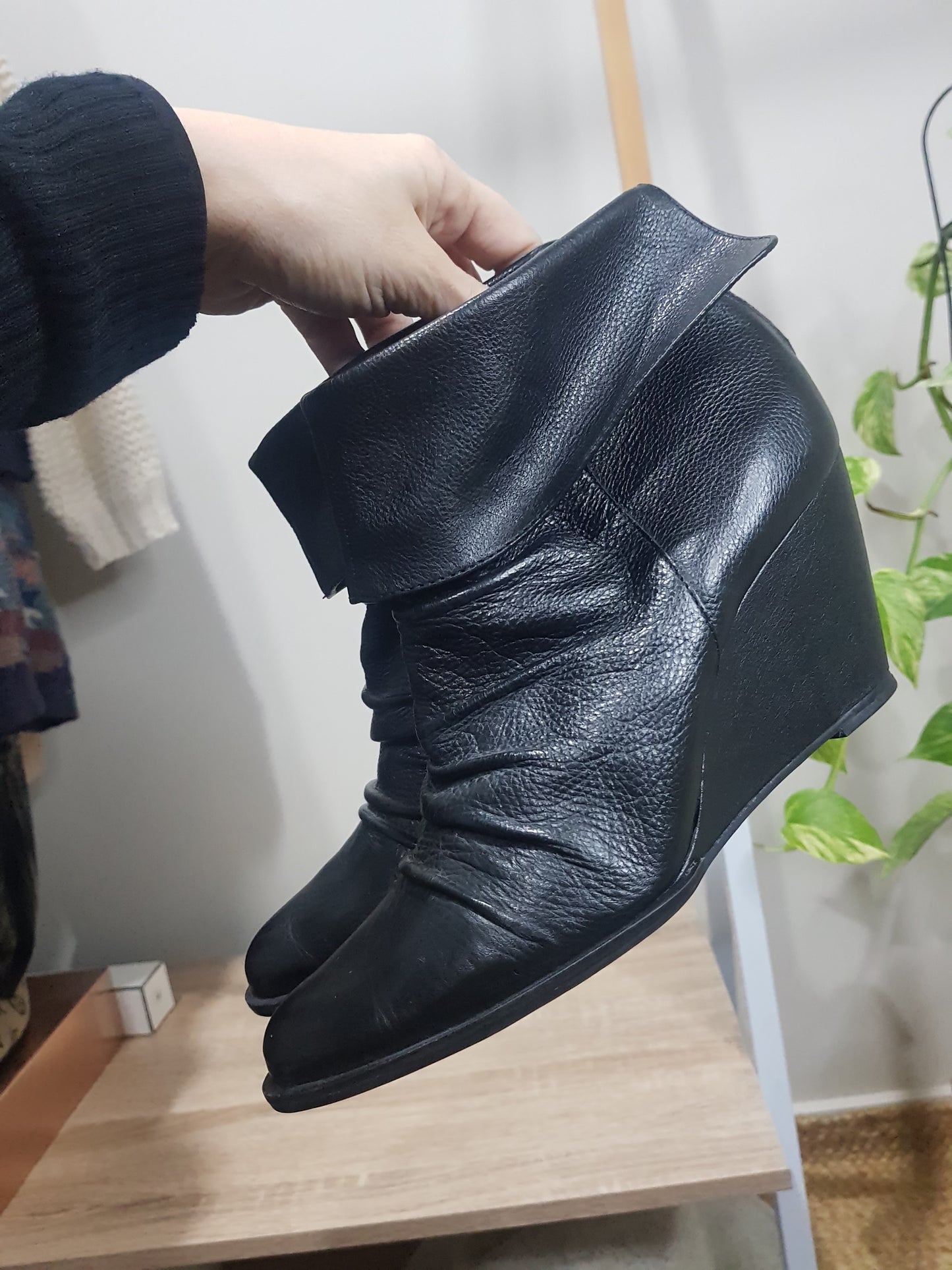 Authentic Leather Ankle Wedge Boots, Size 38 by Isabella Anselmi