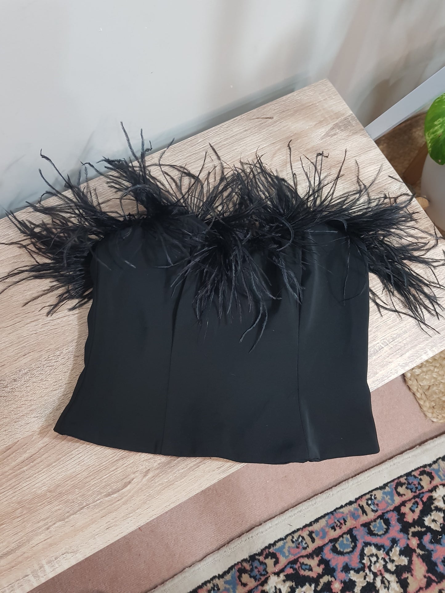 LPA Aida crop top - strapless feather top - Black Top.