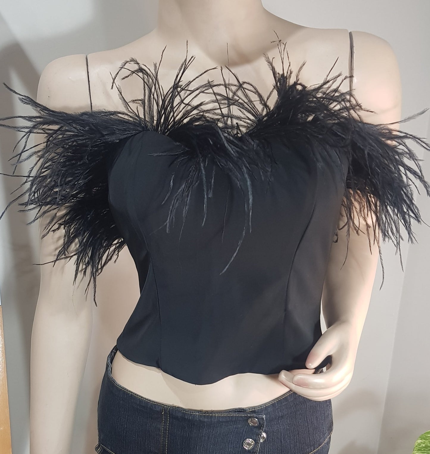 LPA Aida crop top - strapless feather top - Black Top.