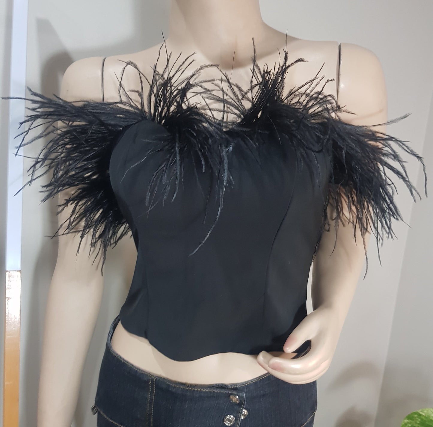 LPA Aida crop top - strapless feather top - Black Top.