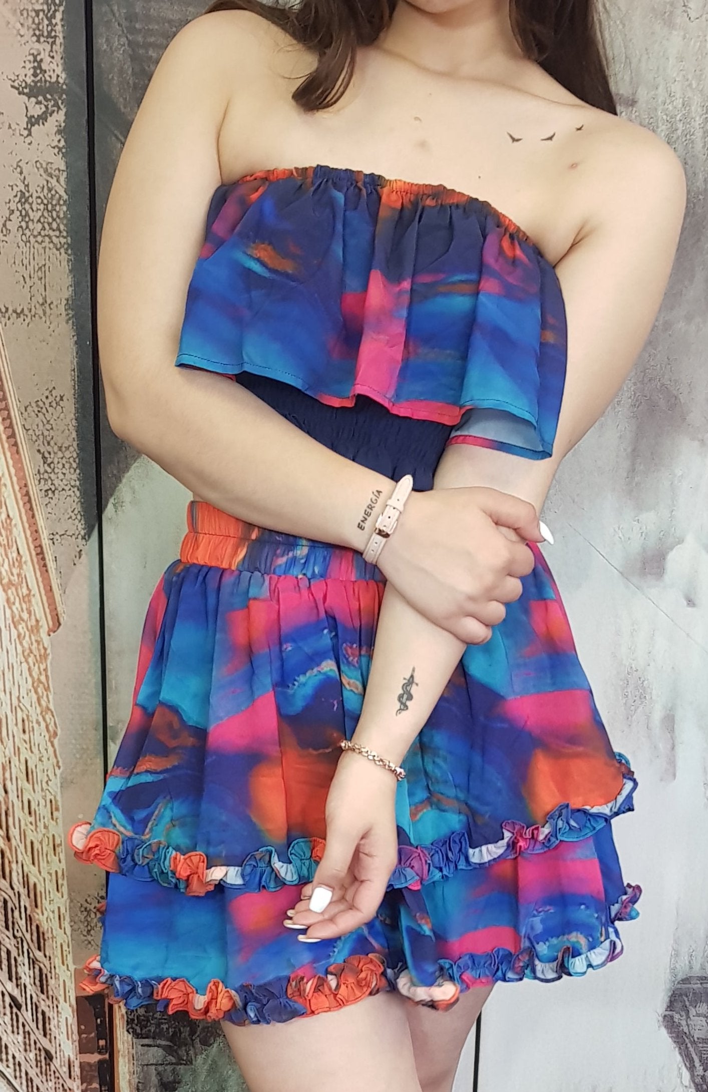 Colorful skirt and crop top set PIA BRAND
