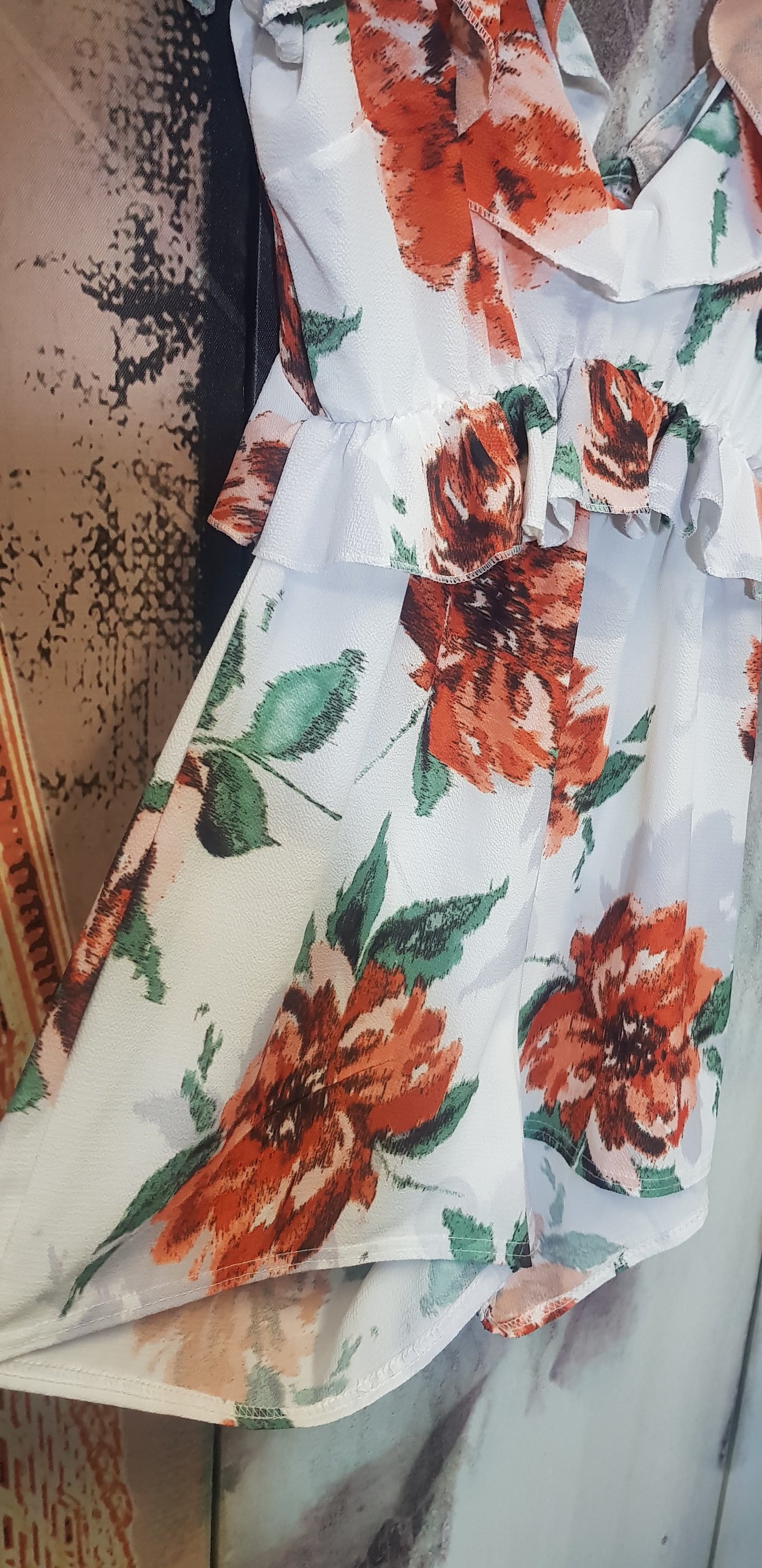 White Floral Frill Back Tie Playsuit Size 12UK