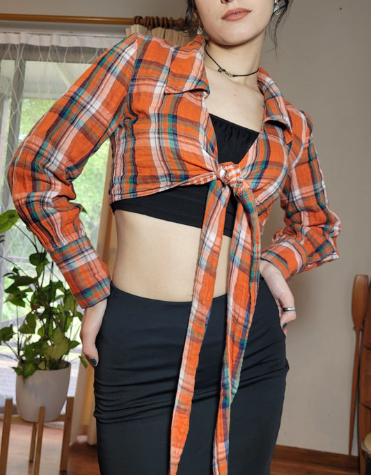 Knot Front Tie Shirt - Plaid Shirt - Cowgirl shirt